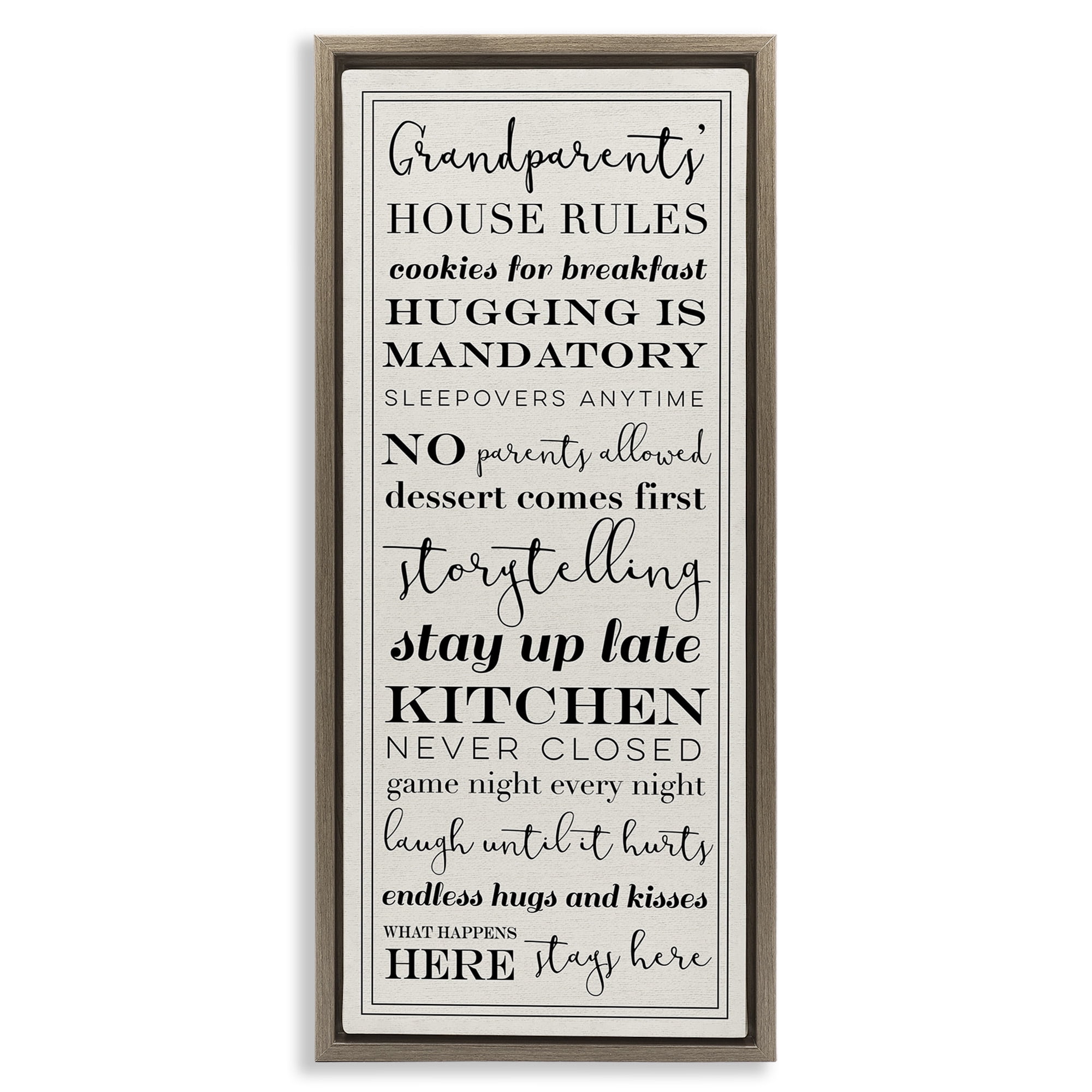 Stupell Industries Grandparents House Rules Inspirational Painting Brown Floater Framed Canvas Art Print Wall Art, 15 x 31