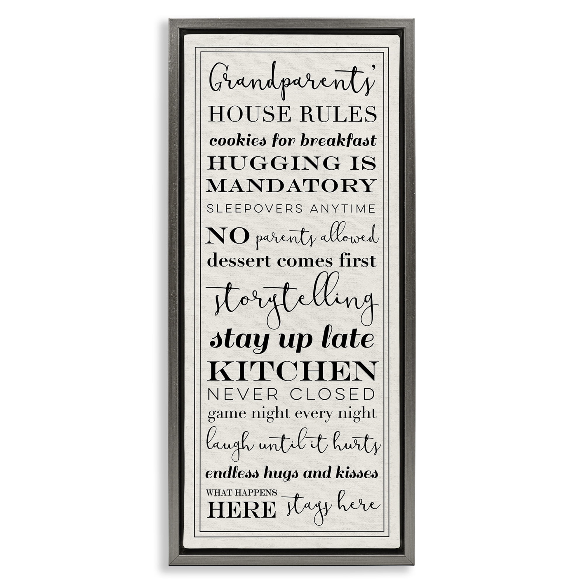 Stupell Industries Grandparents House Rules Inspirational Painting Gray Floater Framed Canvas Art Print Wall Art, 15 x 31