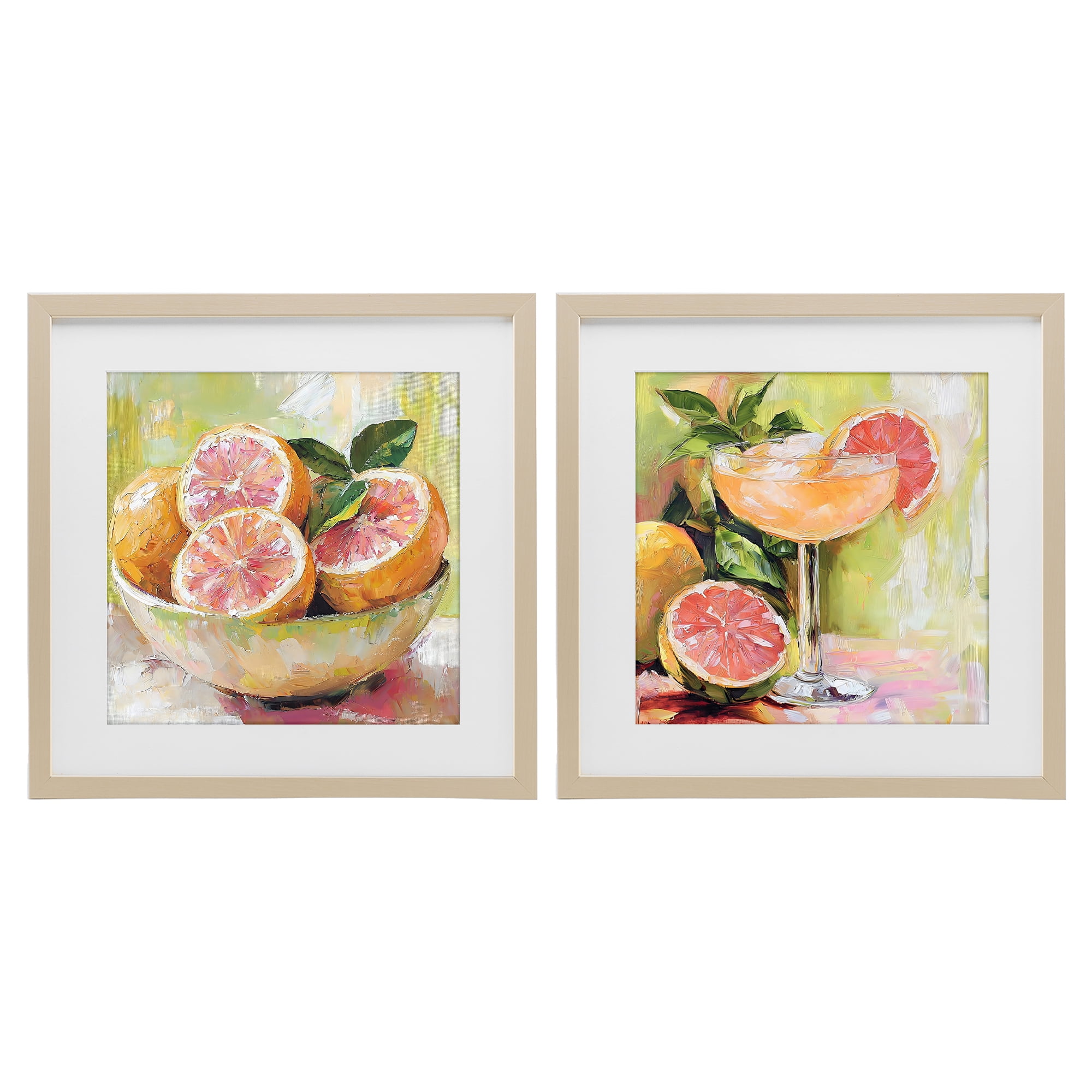 Stupell Industries Grapefruit Bowl & Cocktail 2 Piece Birch Framed Print Under Glass Set, design by Riley B