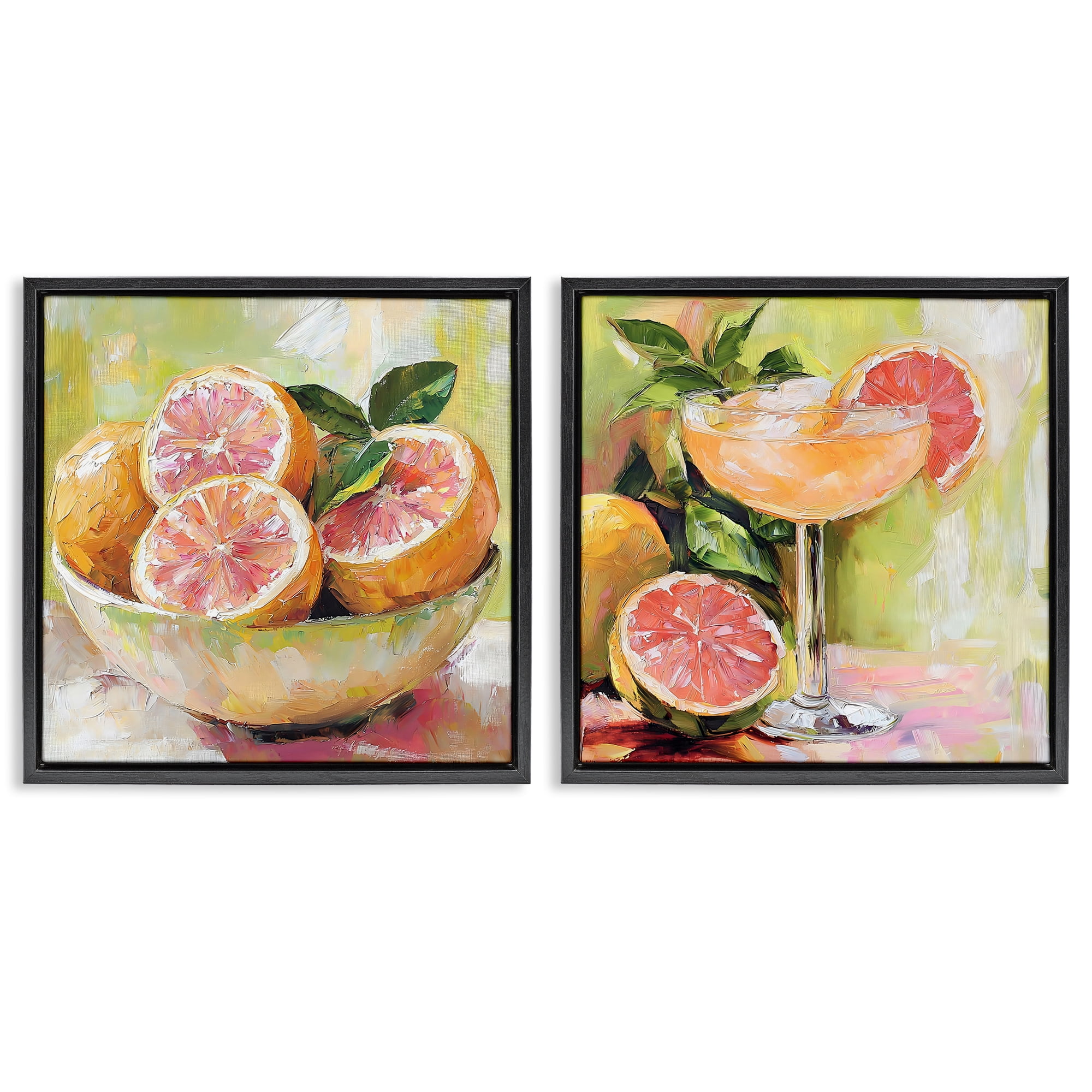 Stupell Industries Grapefruit Bowl & Cocktail 2 Piece Black Framed Floater Canvas Set, design by Riley B