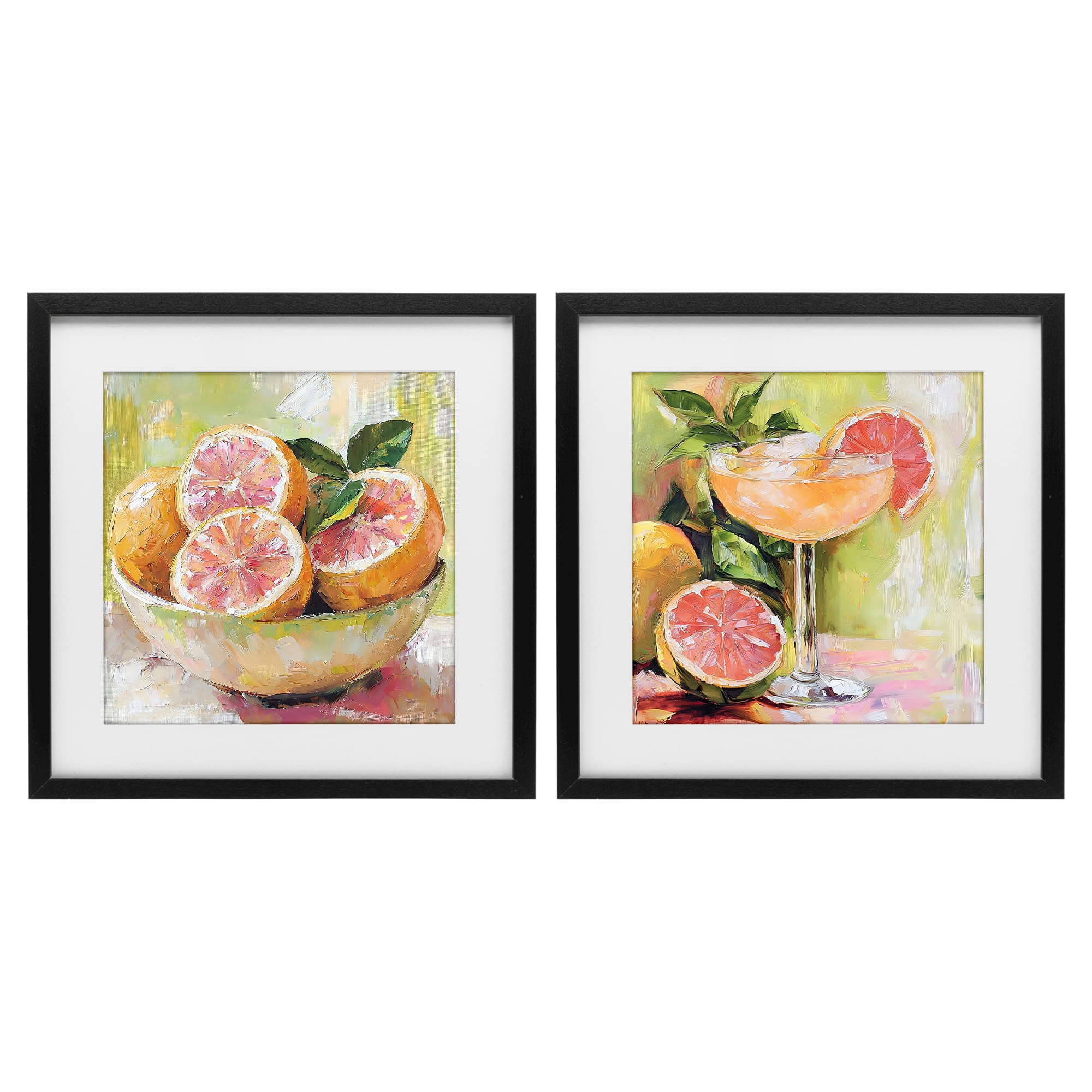 Stupell Industries Grapefruit Bowl & Cocktail 2 Piece Black Framed Print Under Glass Set, design by Riley B