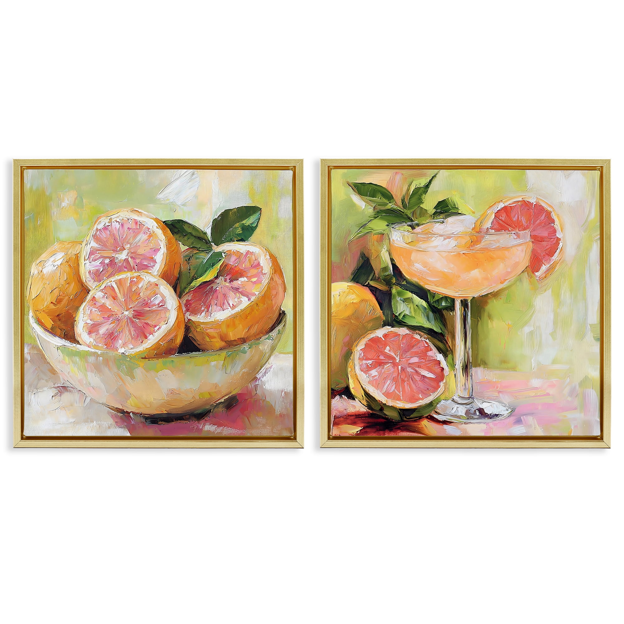 Stupell Industries Grapefruit Bowl & Cocktail 2 Piece Gold Framed Floater Canvas Set, design by Riley B
