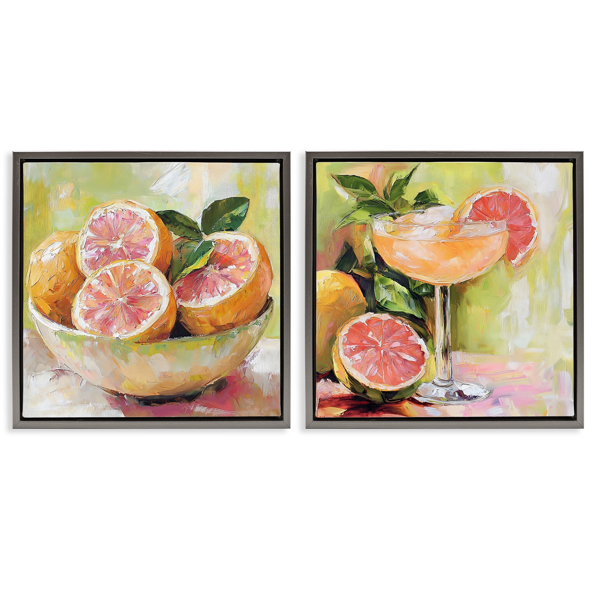 Stupell Industries Grapefruit Bowl & Cocktail 2 Piece Gray Framed Floater Canvas Set, design by Riley B