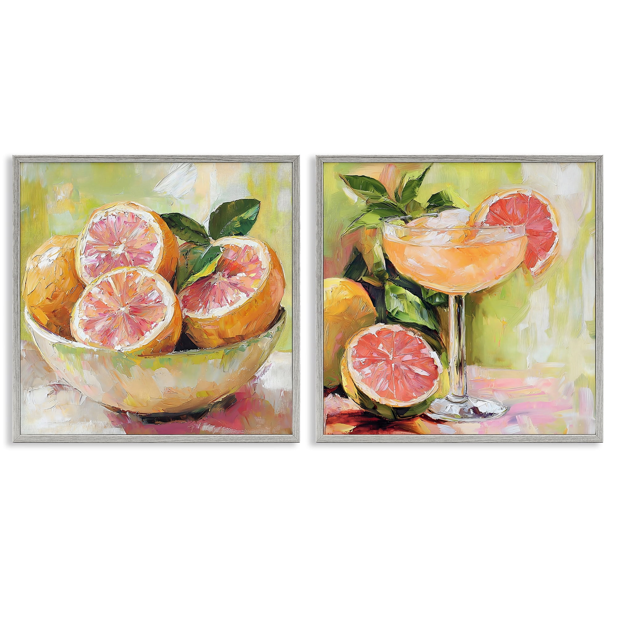 Stupell Industries Grapefruit Bowl & Cocktail 2 Piece Gray Framed Giclee Art Set, design by Riley B