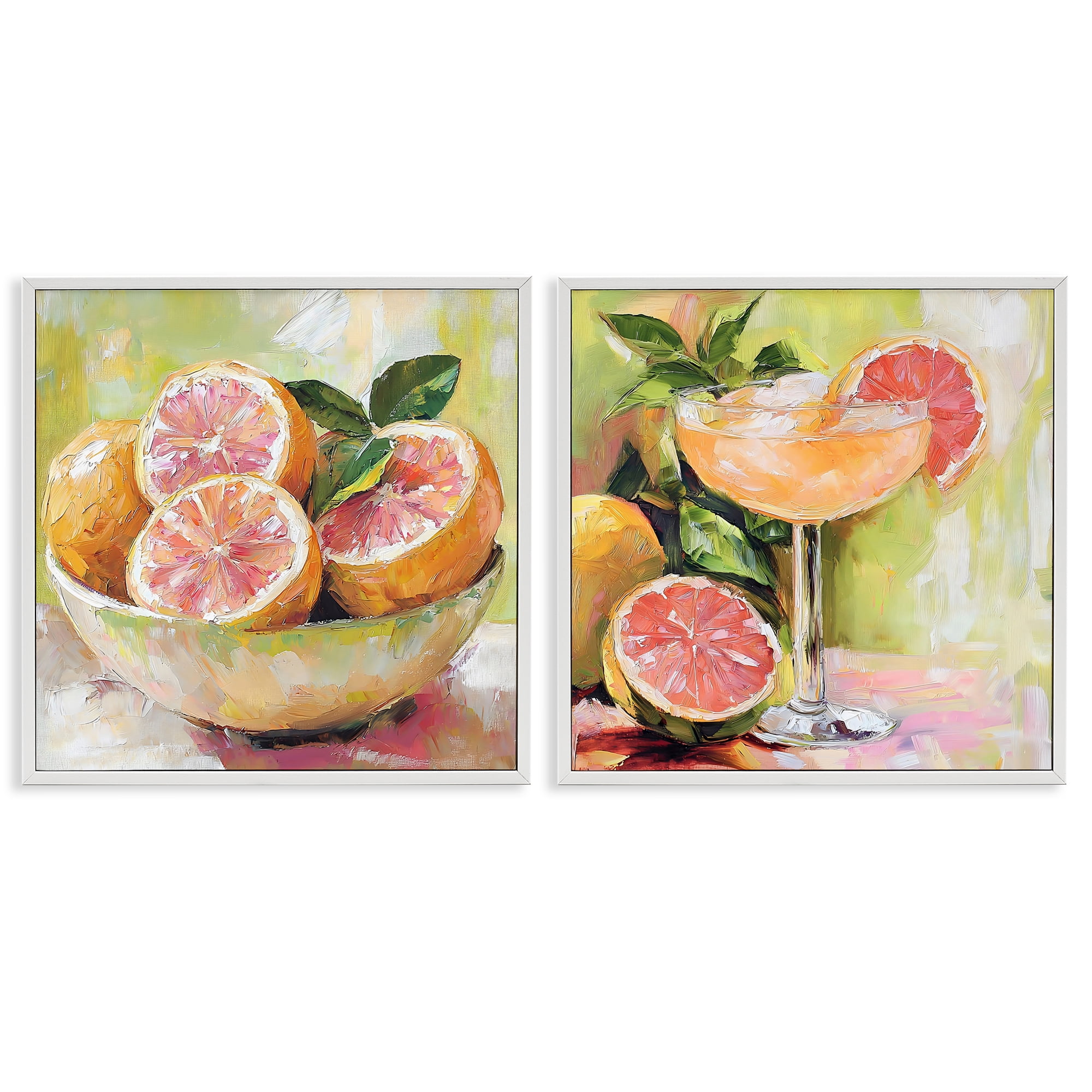 Stupell Industries Grapefruit Bowl & Cocktail 2 Piece White Framed Giclee Art Set, design by Riley B