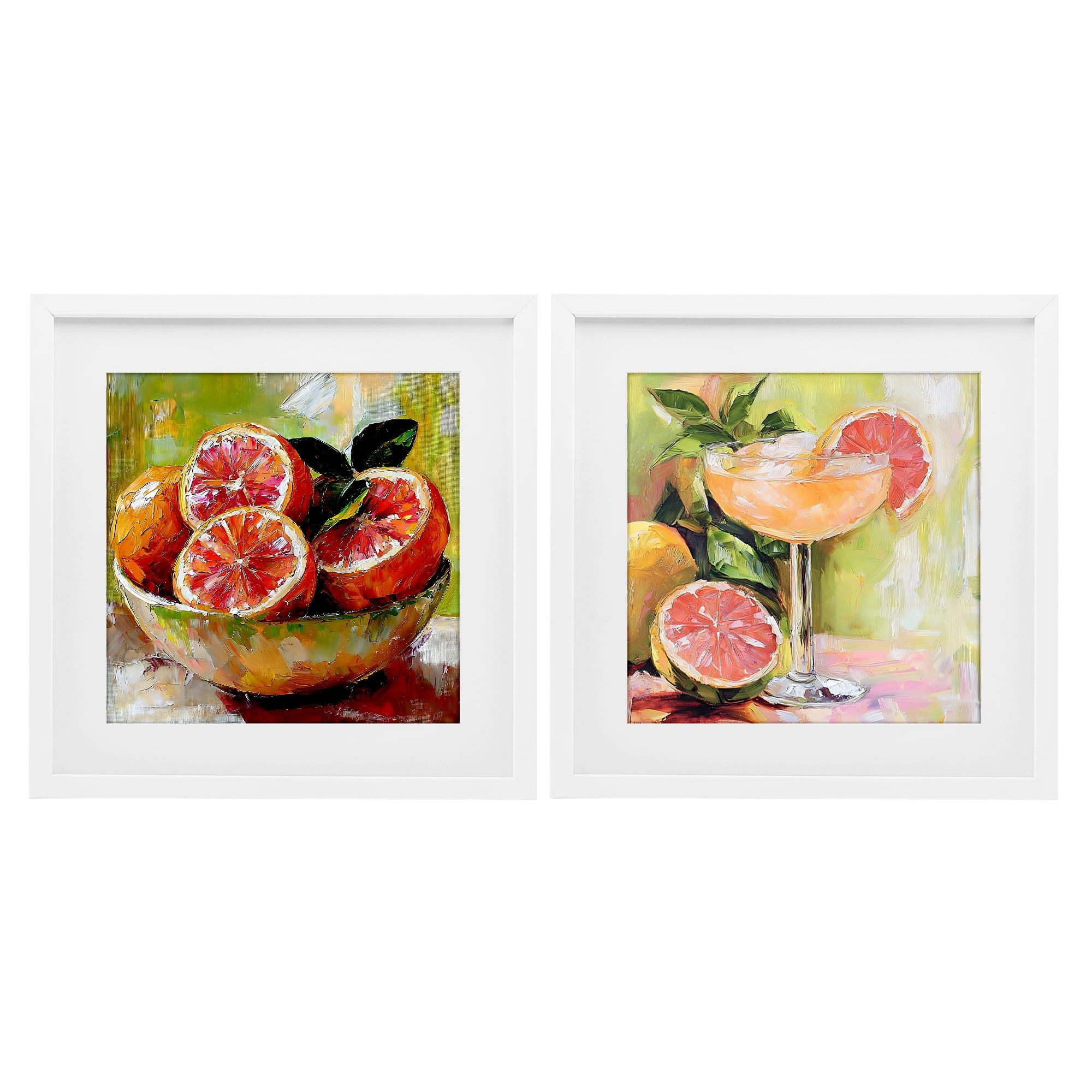 Stupell Industries Grapefruit Bowl & Cocktail 2 Piece White Framed Print Under Glass Set, design by Riley B