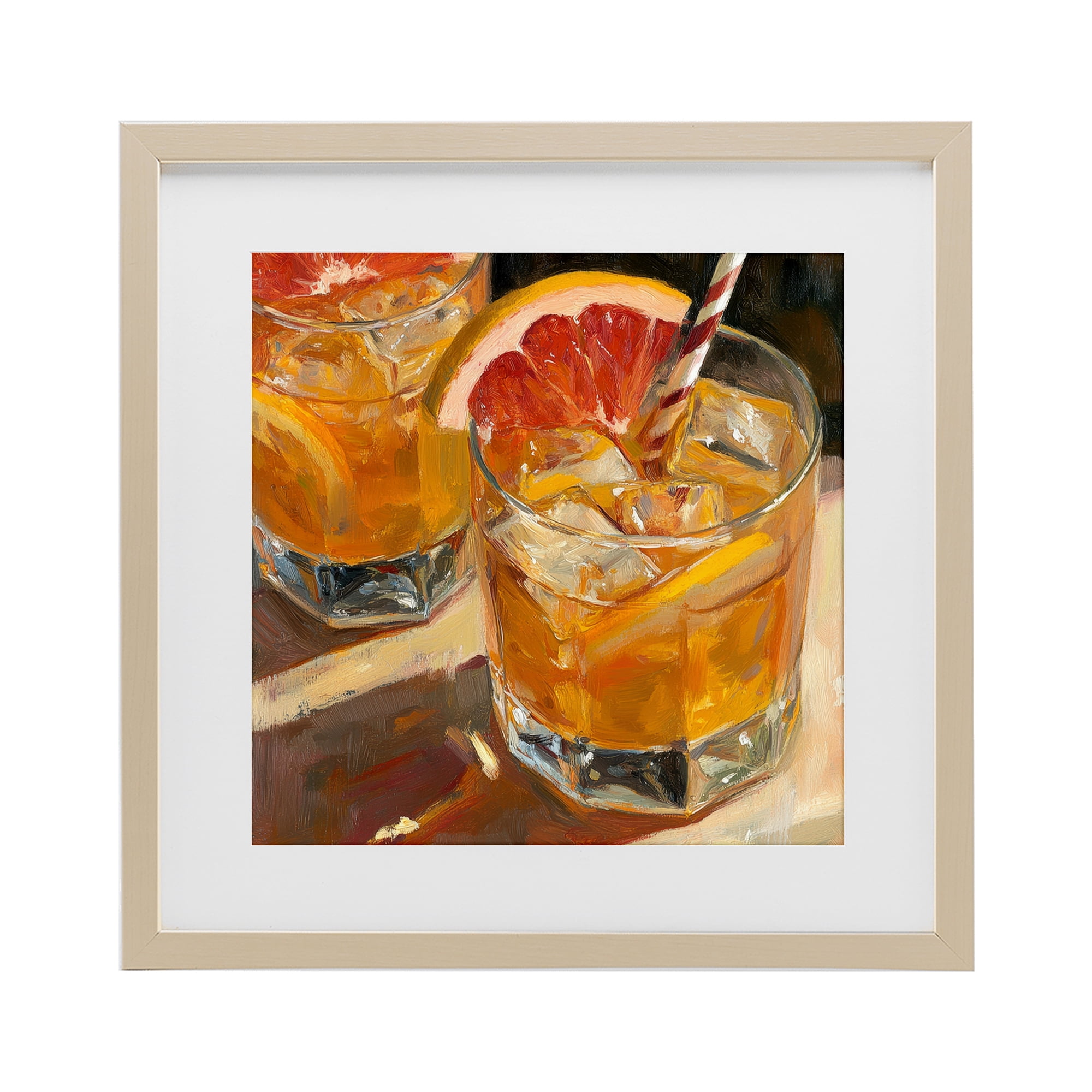 Stupell Industries Grapefruit Cocktail with Ice Cubes Birch Framed Print Under Glass, design by Petal Prints Design