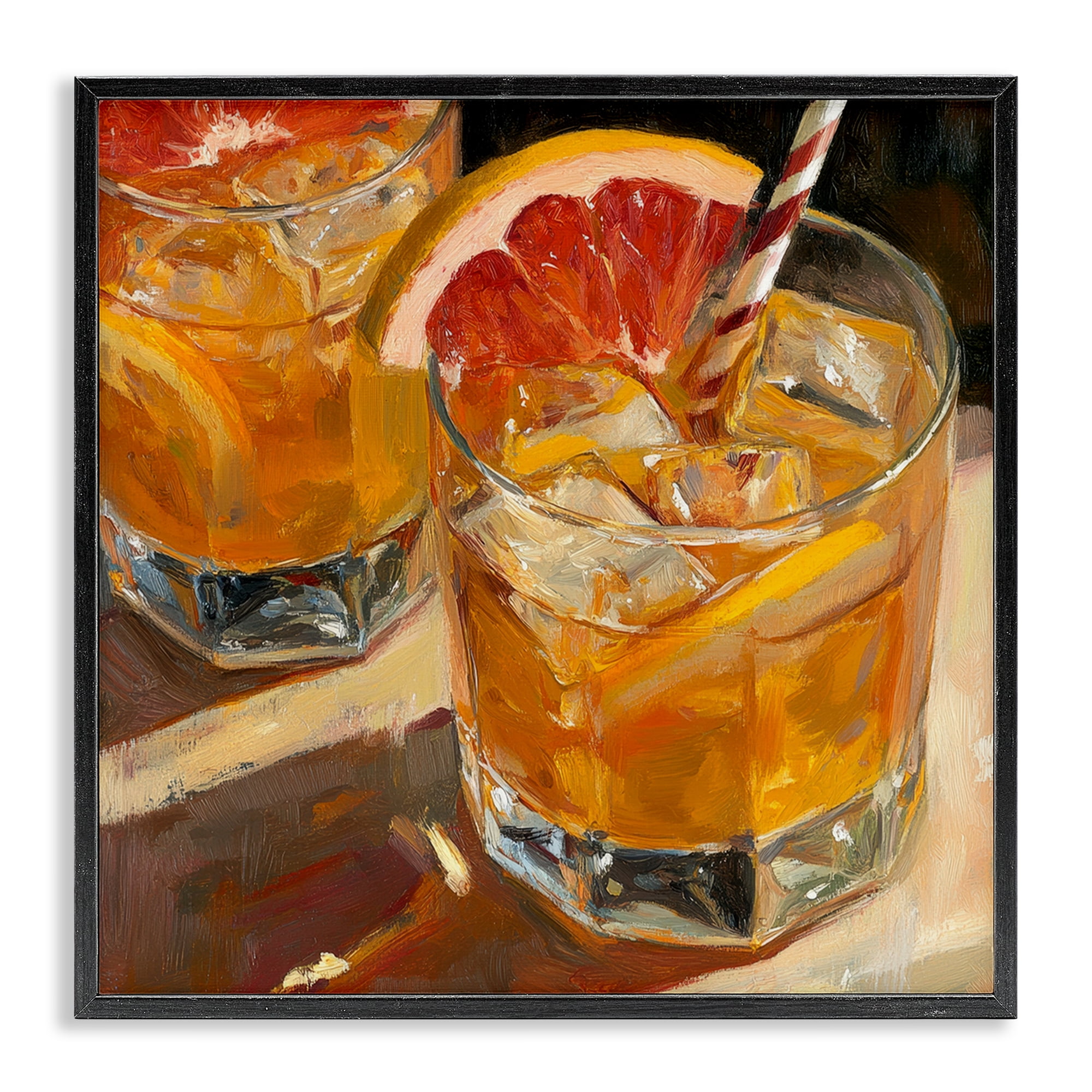 Stupell Industries Grapefruit Cocktail with Ice Cubes Black Framed Giclee Art, design by Petal Prints Design