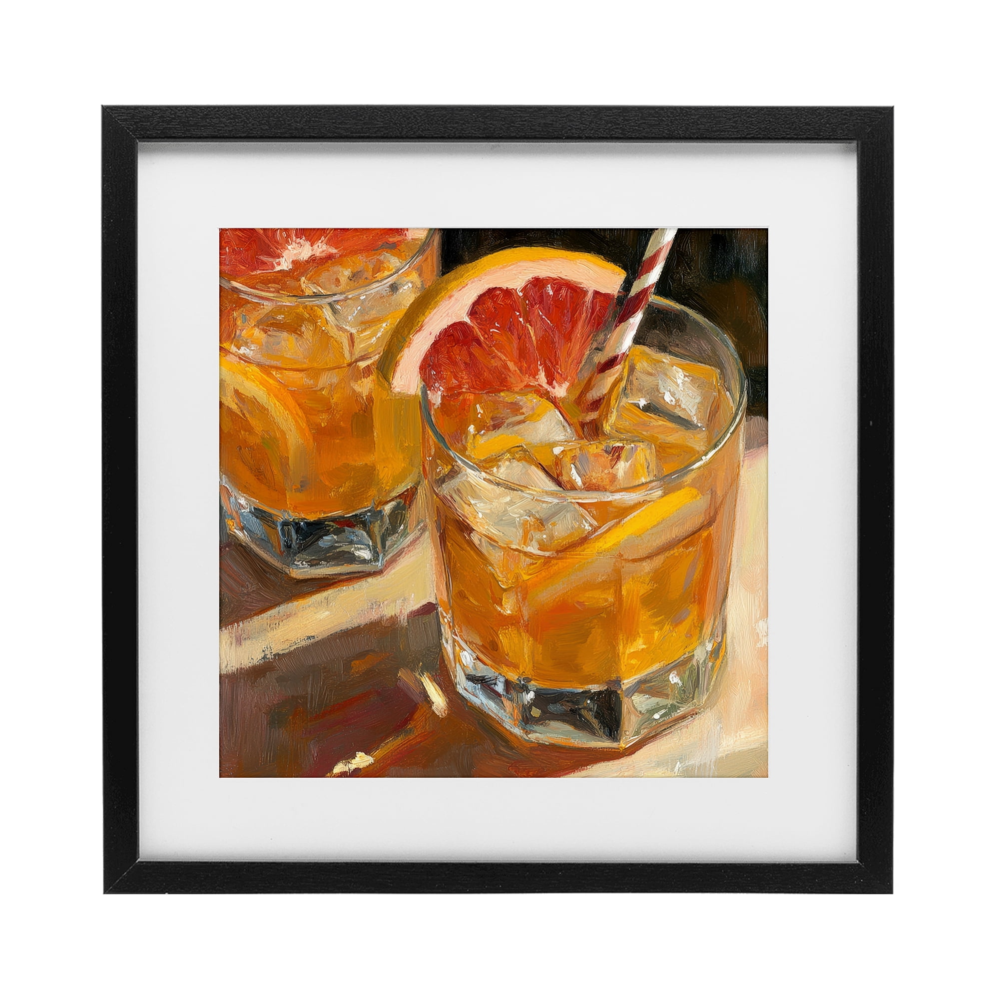 Stupell Industries Grapefruit Cocktail with Ice Cubes Black Framed Print Under Glass, design by Petal Prints Design