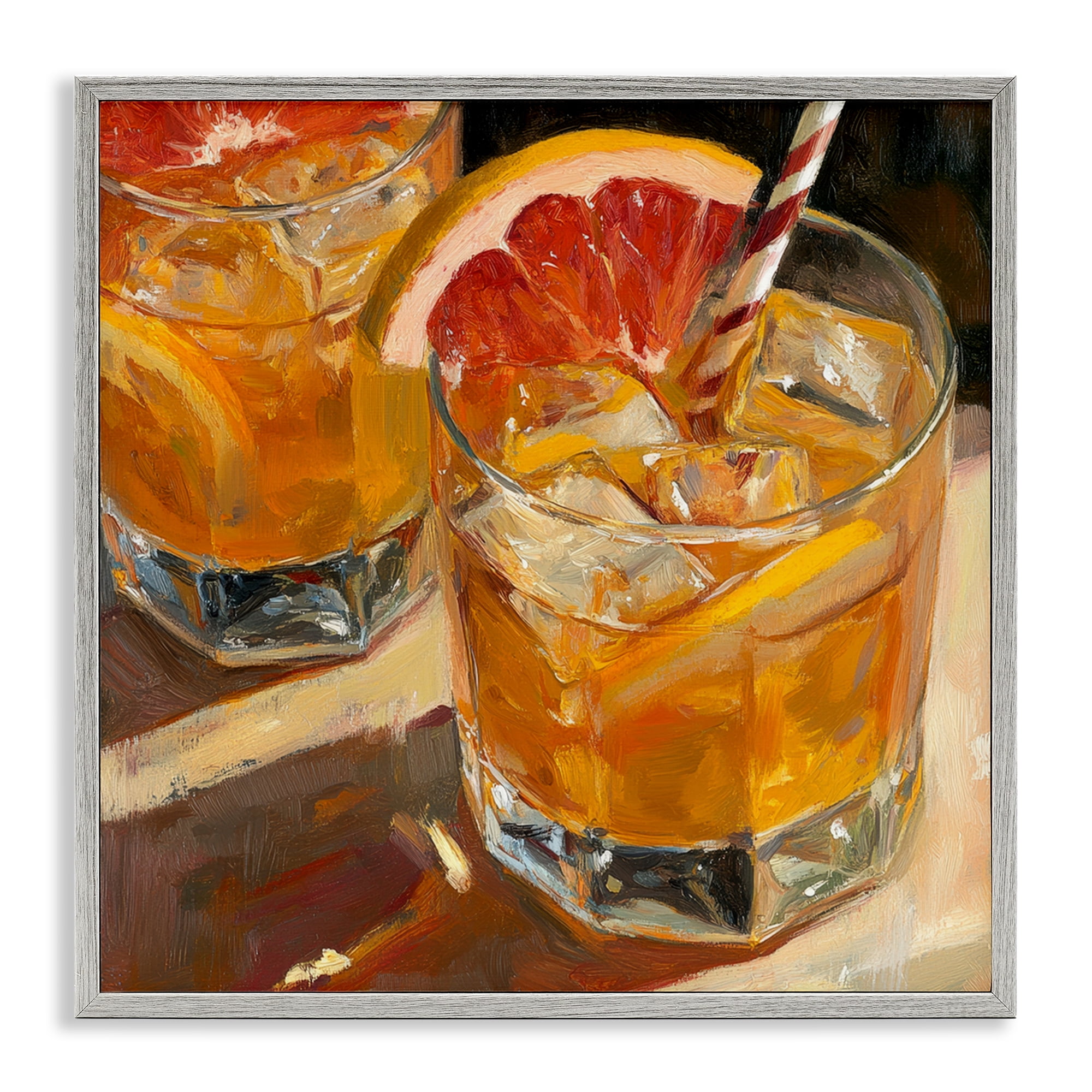 Stupell Industries Grapefruit Cocktail with Ice Cubes Gray Framed Giclee Art, design by Petal Prints Design