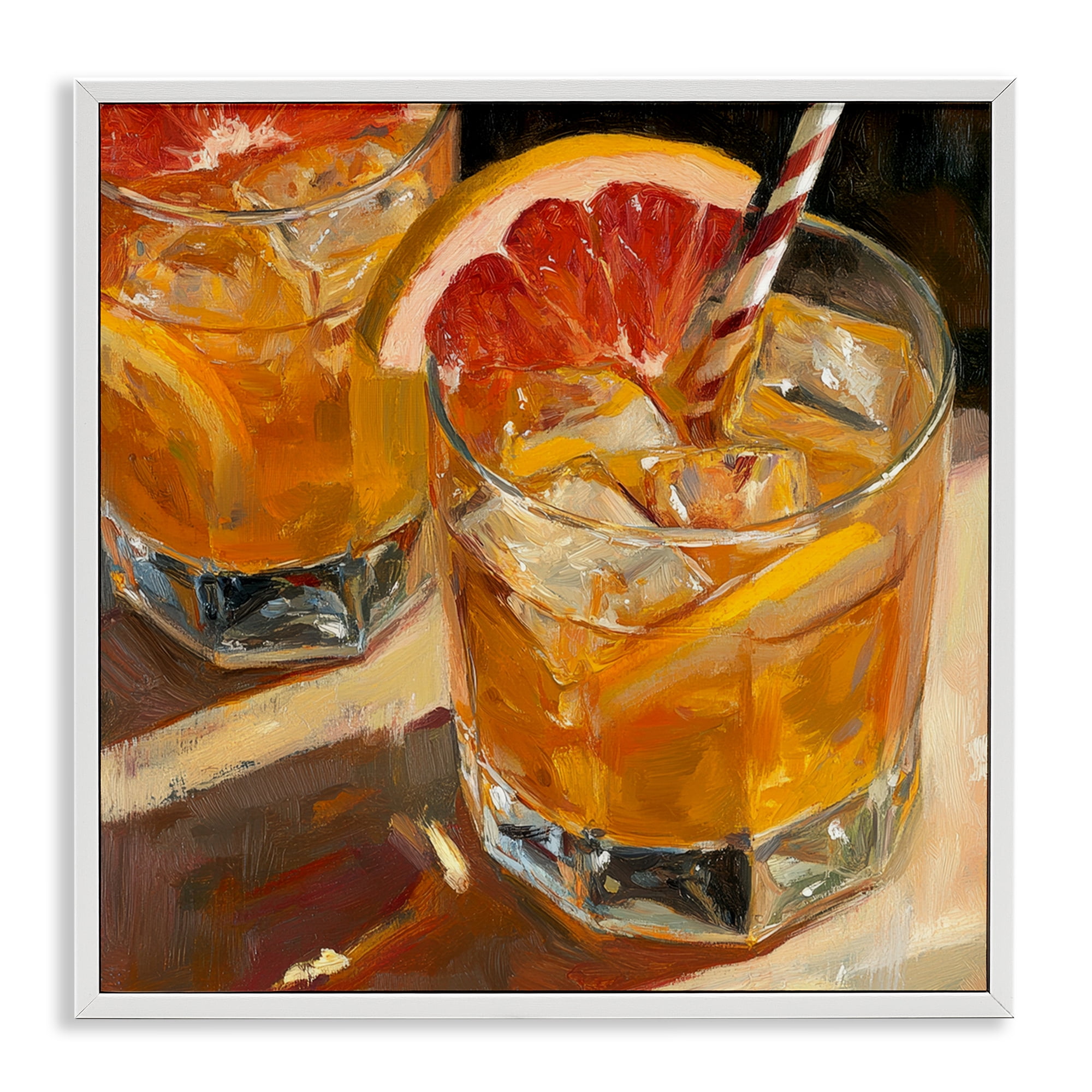 Stupell Industries Grapefruit Cocktail with Ice Cubes White Framed Giclee Art, design by Petal Prints Design
