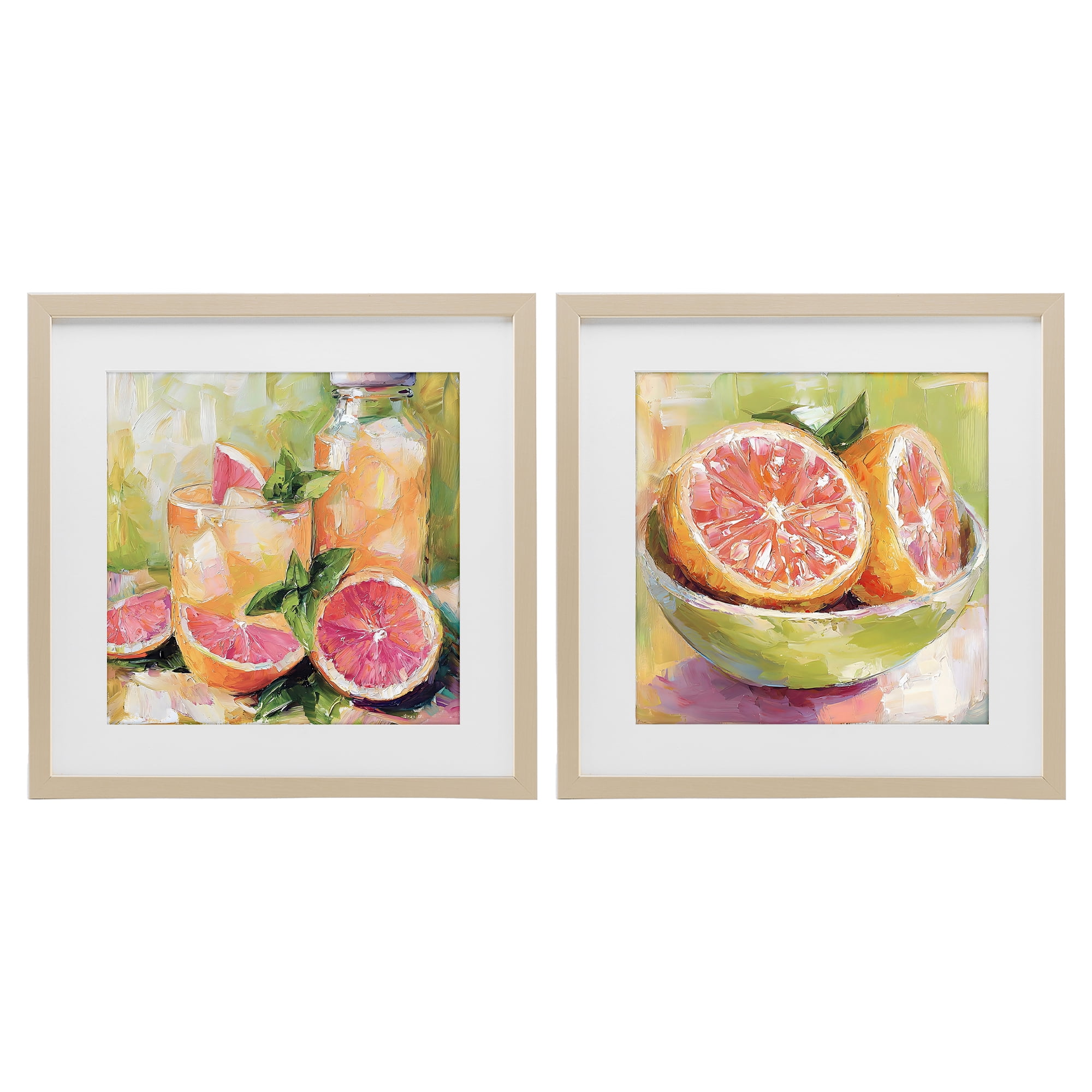 Stupell Industries Grapefruit Drinks & Fruits 2 Piece Birch Framed Print Under Glass Set, design by Riley B
