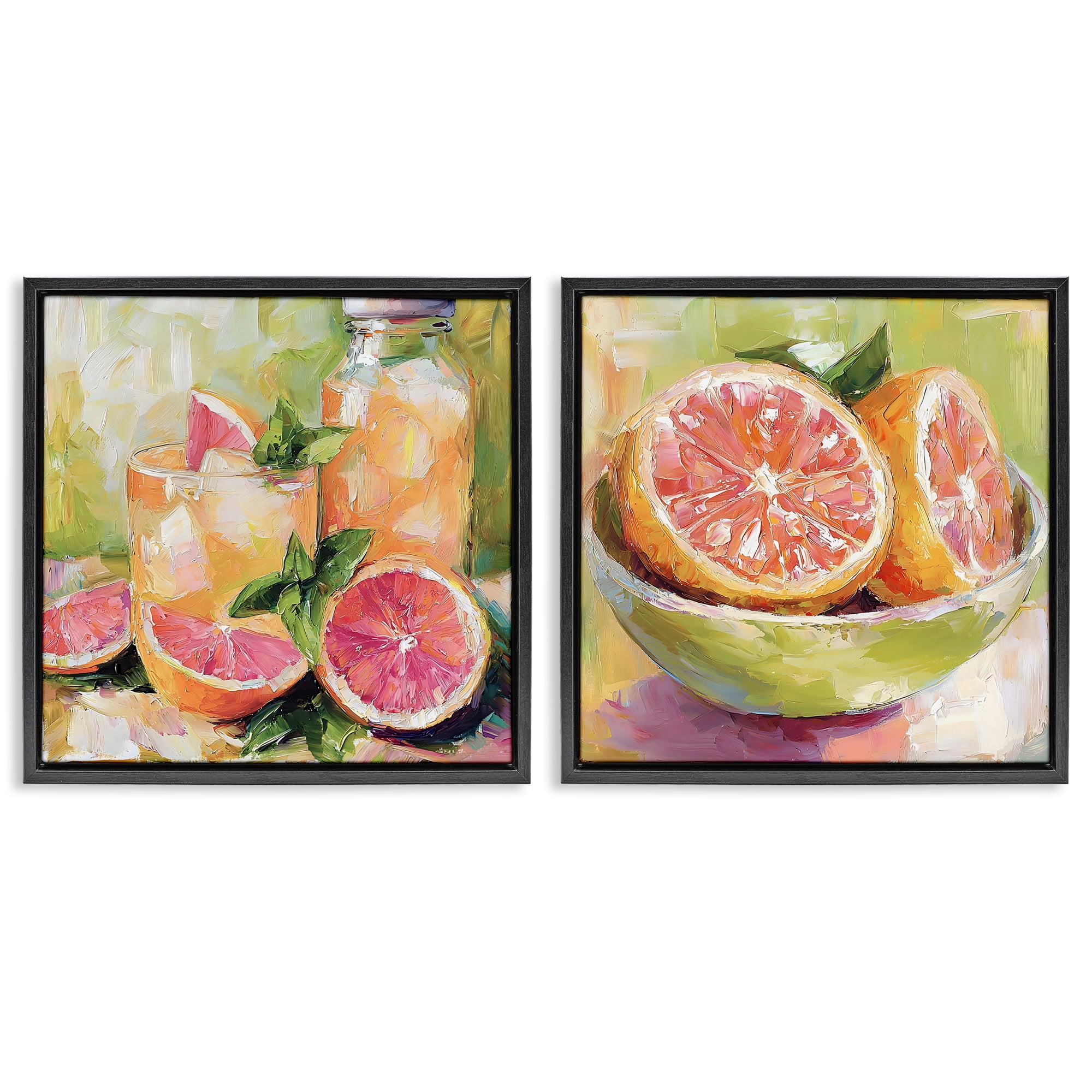 Stupell Industries Grapefruit Drinks & Fruits 2 Piece Black Framed Floater Canvas Set, design by Riley B