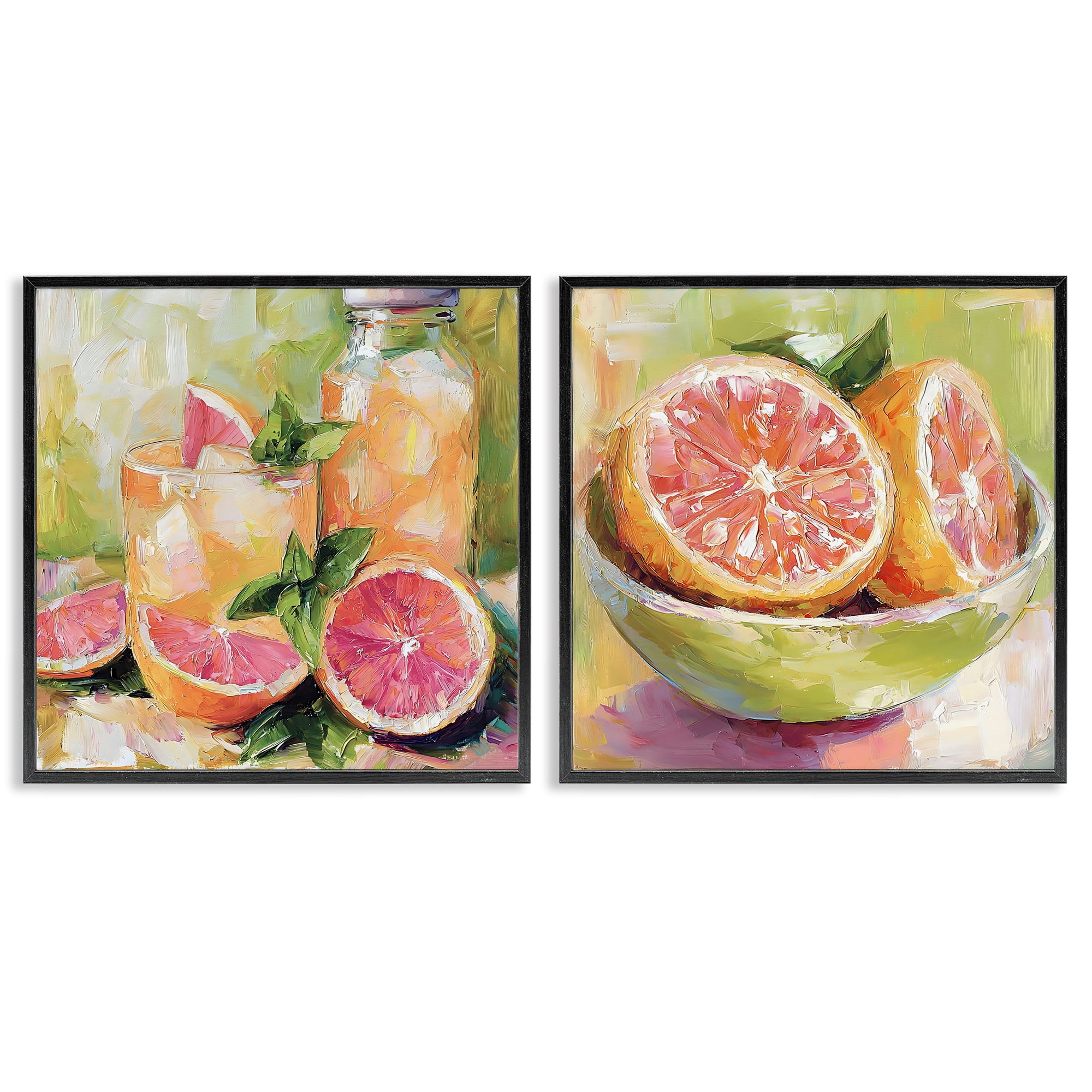 Stupell Industries Grapefruit Drinks & Fruits 2 Piece Black Framed Giclee Art Set, design by Riley B