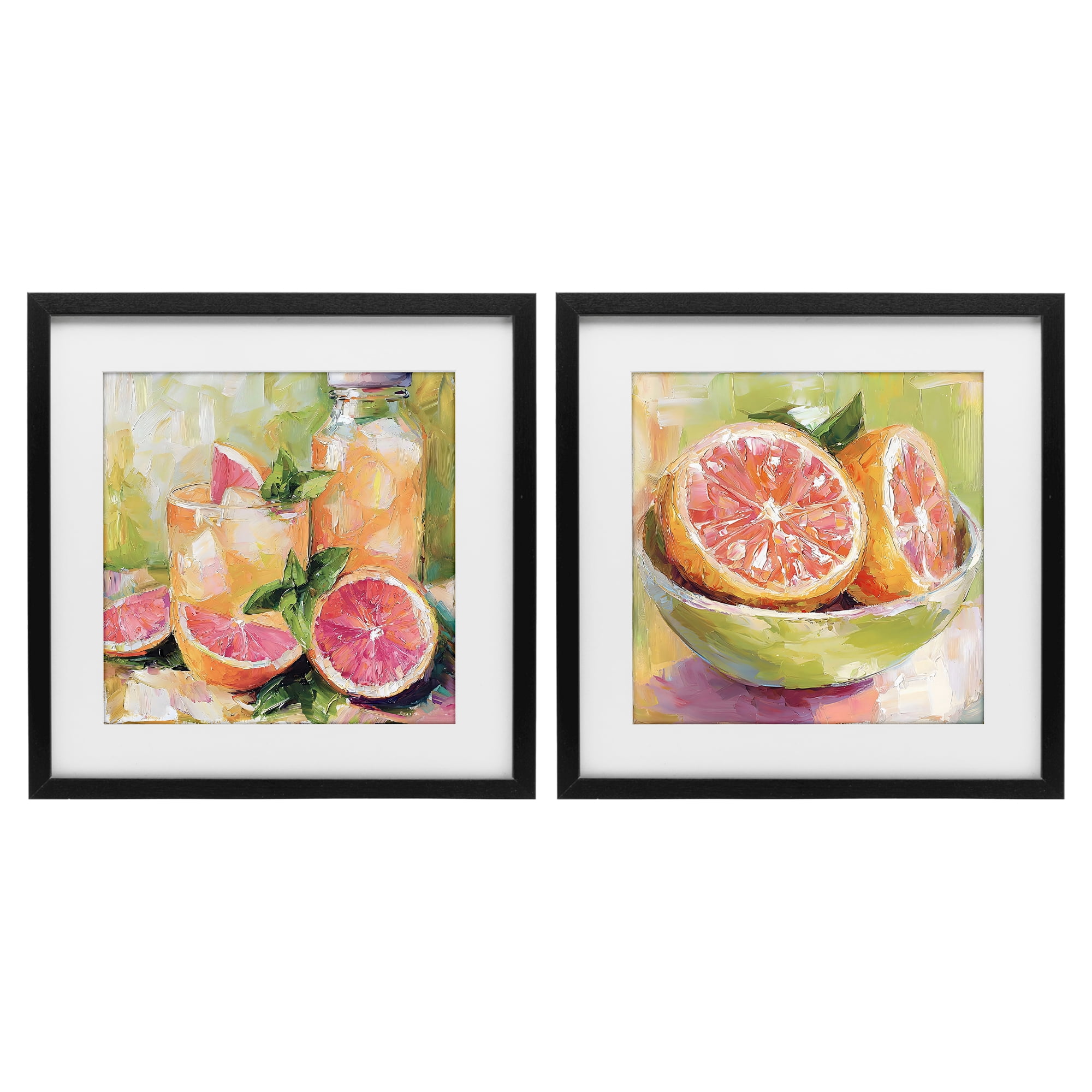 Stupell Industries Grapefruit Drinks & Fruits 2 Piece Black Framed Print Under Glass Set, design by Riley B