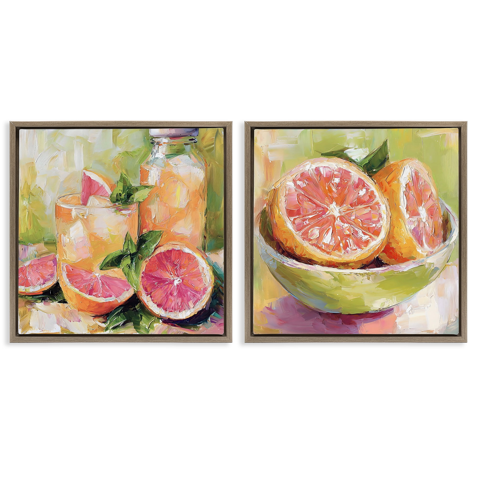 Stupell Industries Grapefruit Drinks & Fruits 2 Piece Brown Framed Floater Canvas Set, design by Riley B
