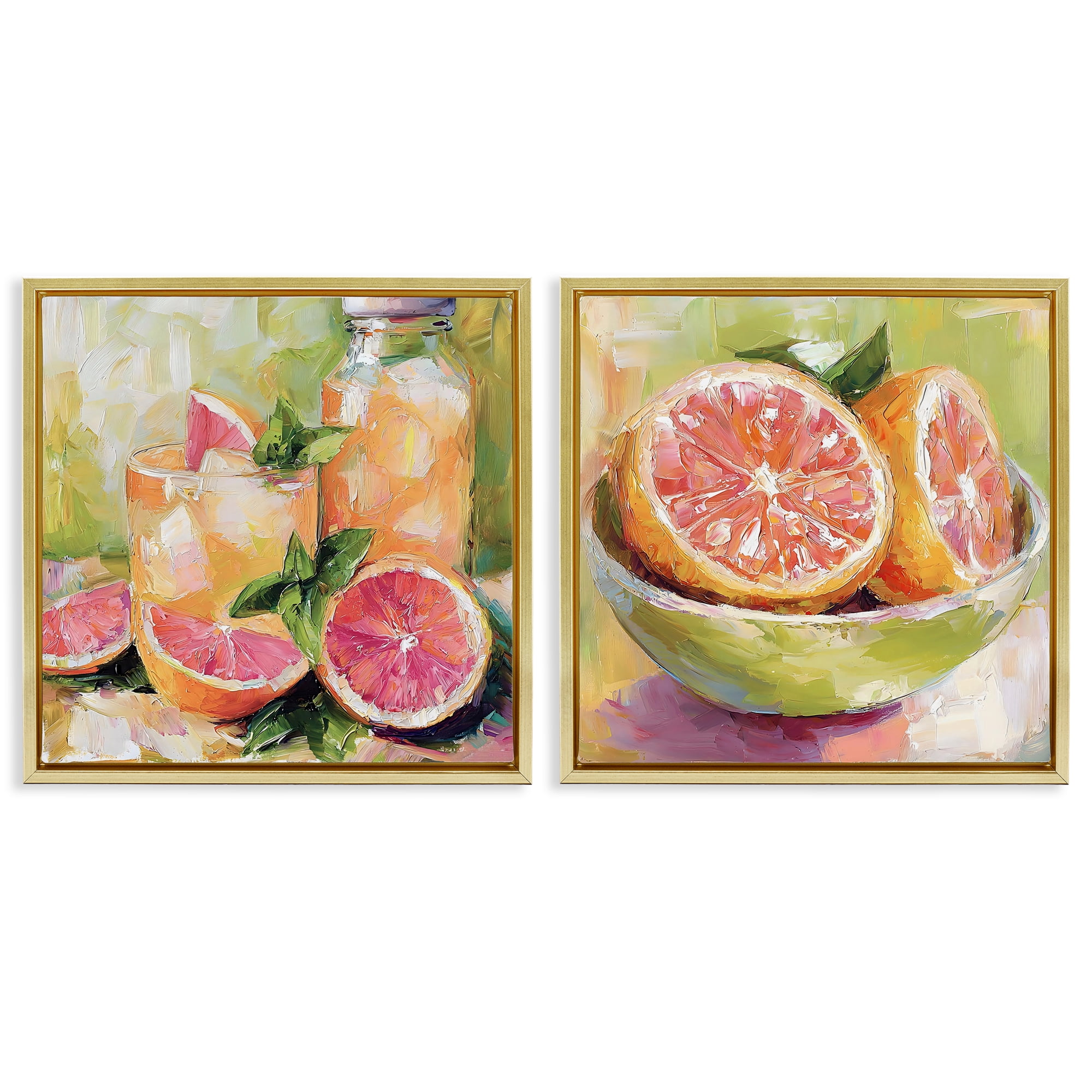 Stupell Industries Grapefruit Drinks & Fruits 2 Piece Gold Framed Floater Canvas Set, design by Riley B
