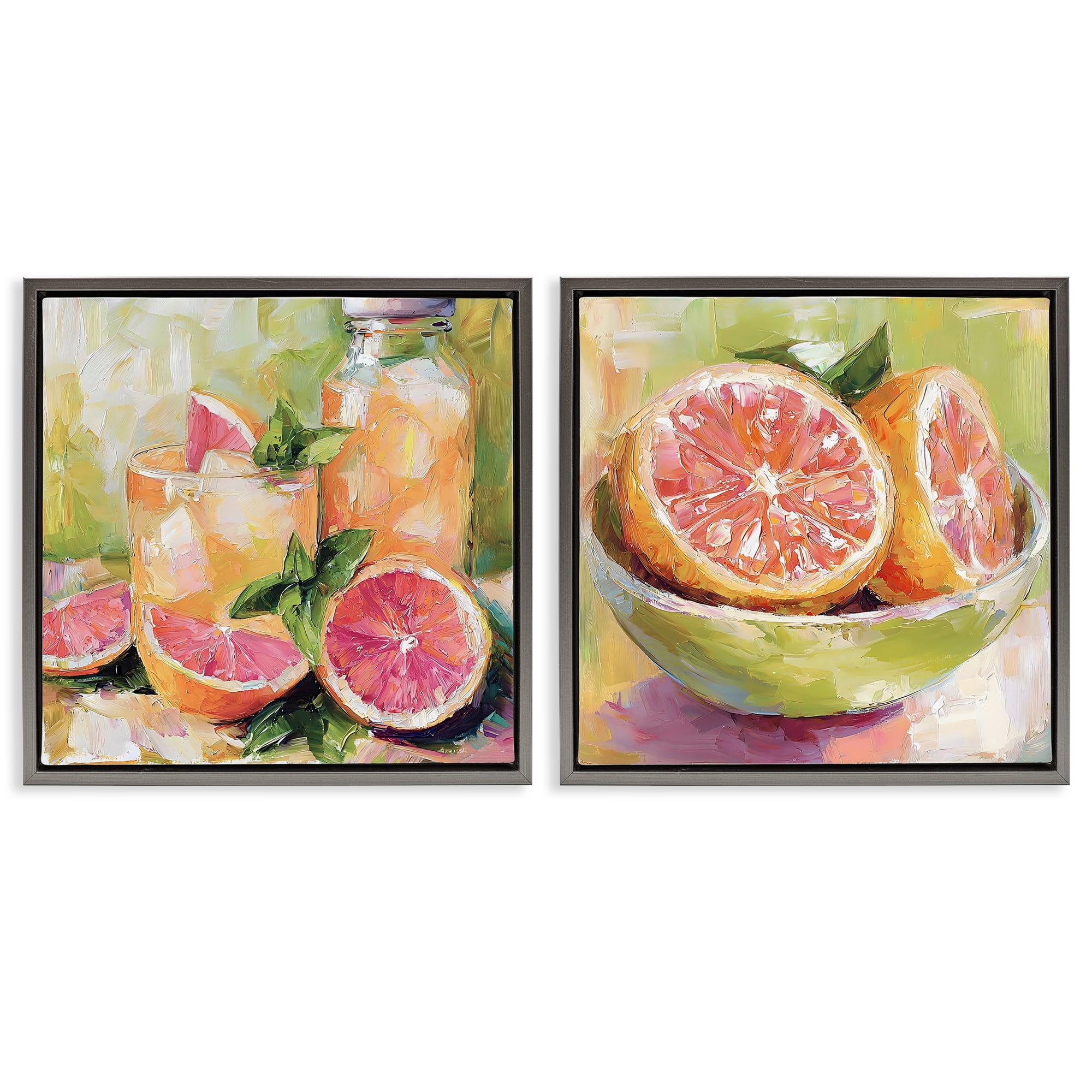 Stupell Industries Grapefruit Drinks & Fruits 2 Piece Gray Framed Floater Canvas Set, design by Riley B