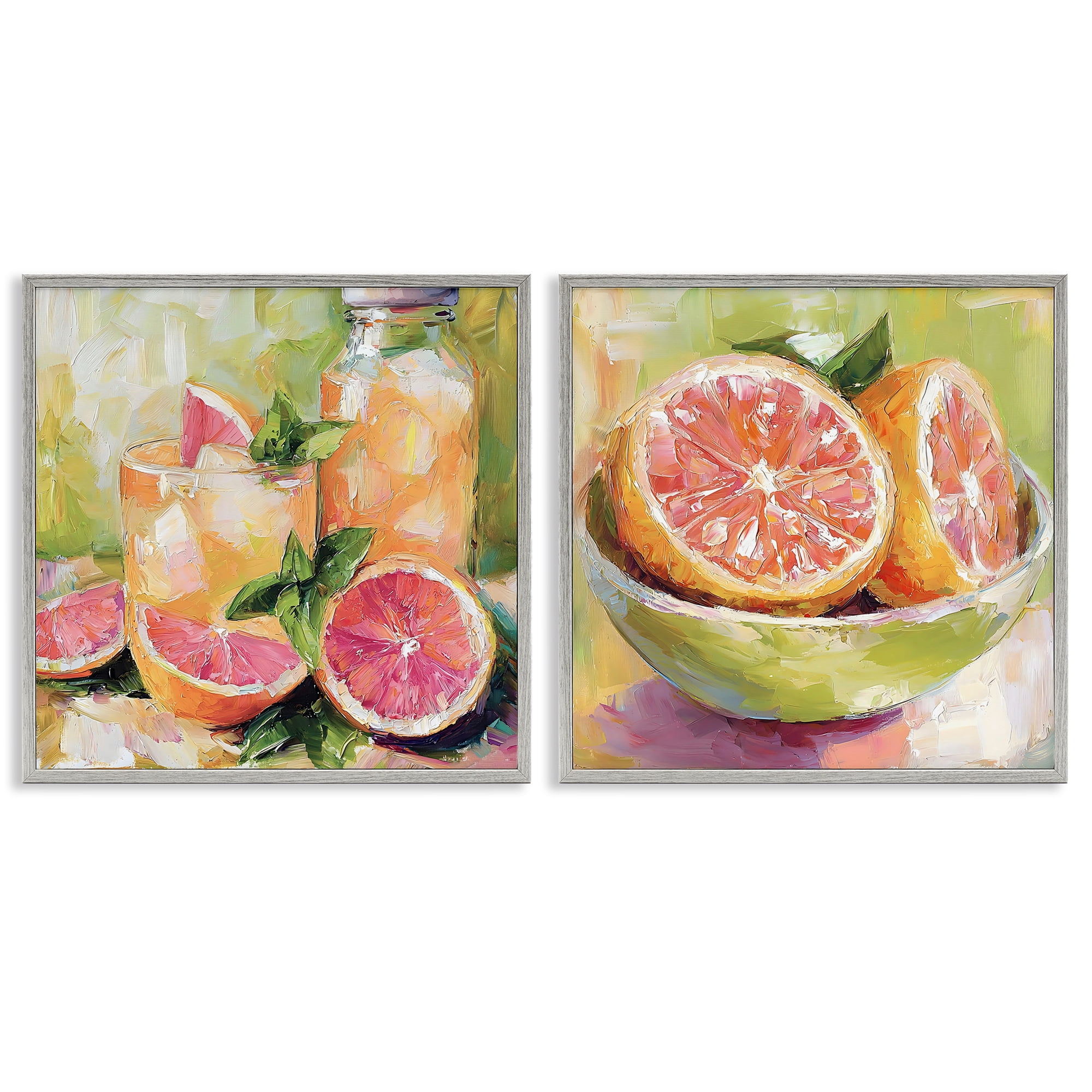 Stupell Industries Grapefruit Drinks & Fruits 2 Piece Gray Framed Giclee Art Set, design by Riley B
