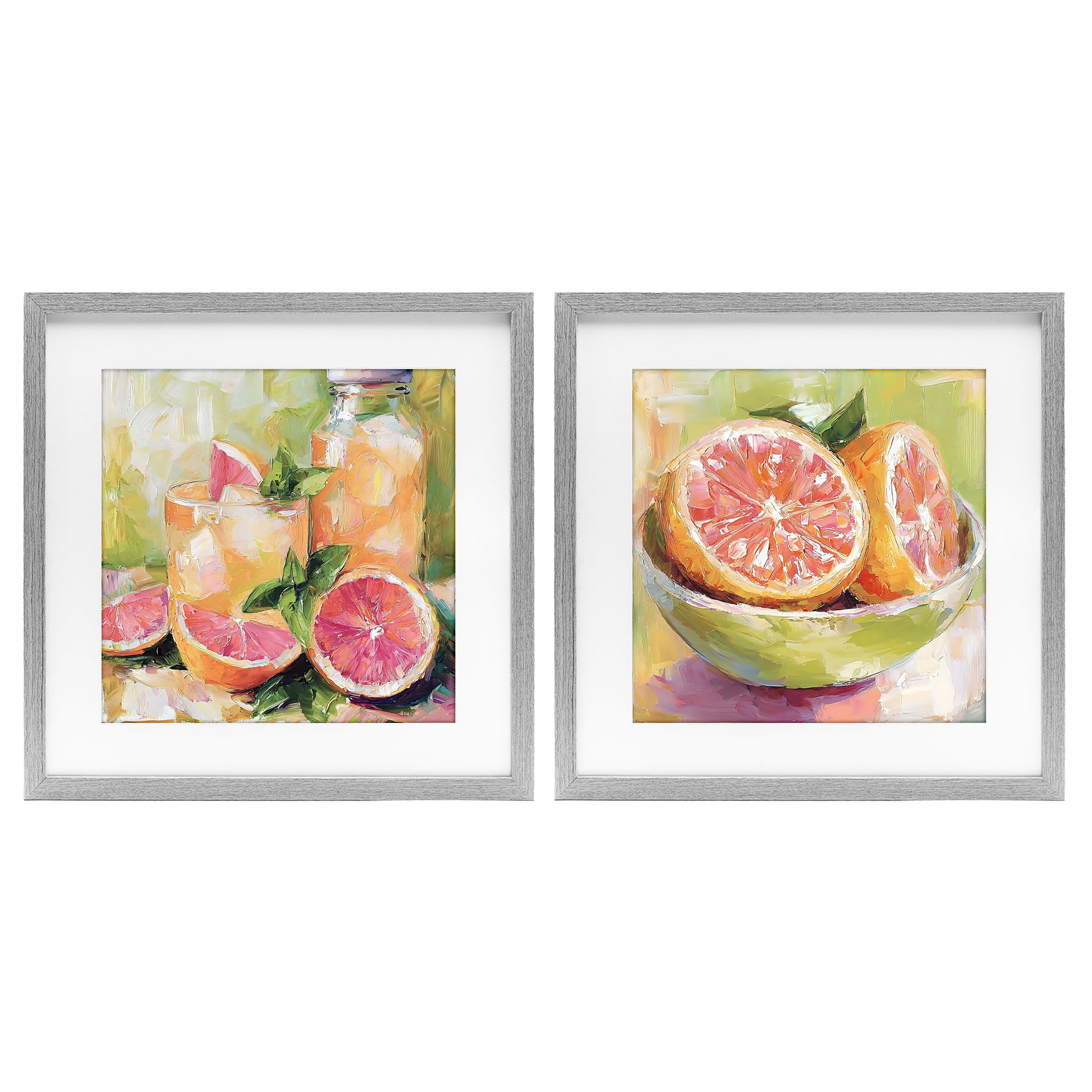 Stupell Industries Grapefruit Drinks & Fruits 2 Piece Gray Framed Print Under Glass Set, design by Riley B