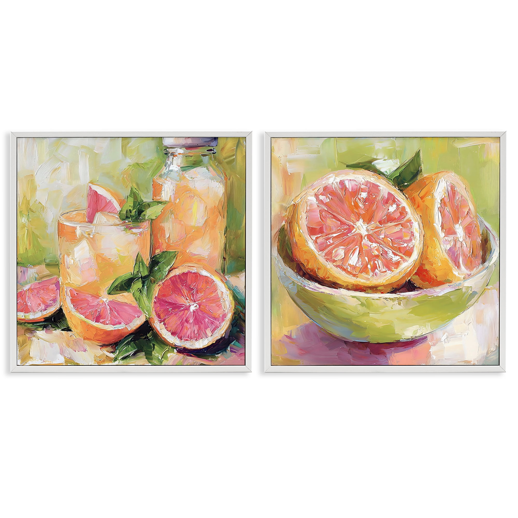 Stupell Industries Grapefruit Drinks & Fruits 2 Piece White Framed Giclee Art Set, design by Riley B