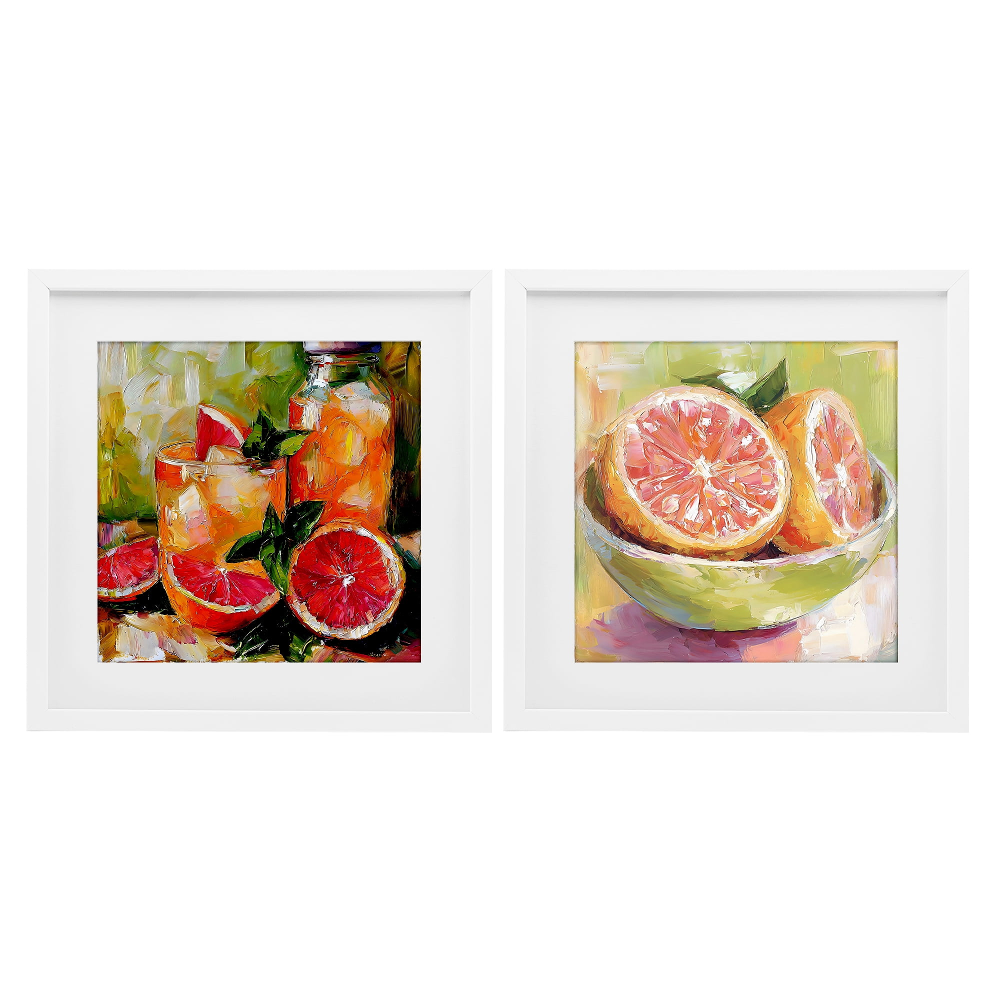 Stupell Industries Grapefruit Drinks & Fruits 2 Piece White Framed Print Under Glass Set, design by Riley B