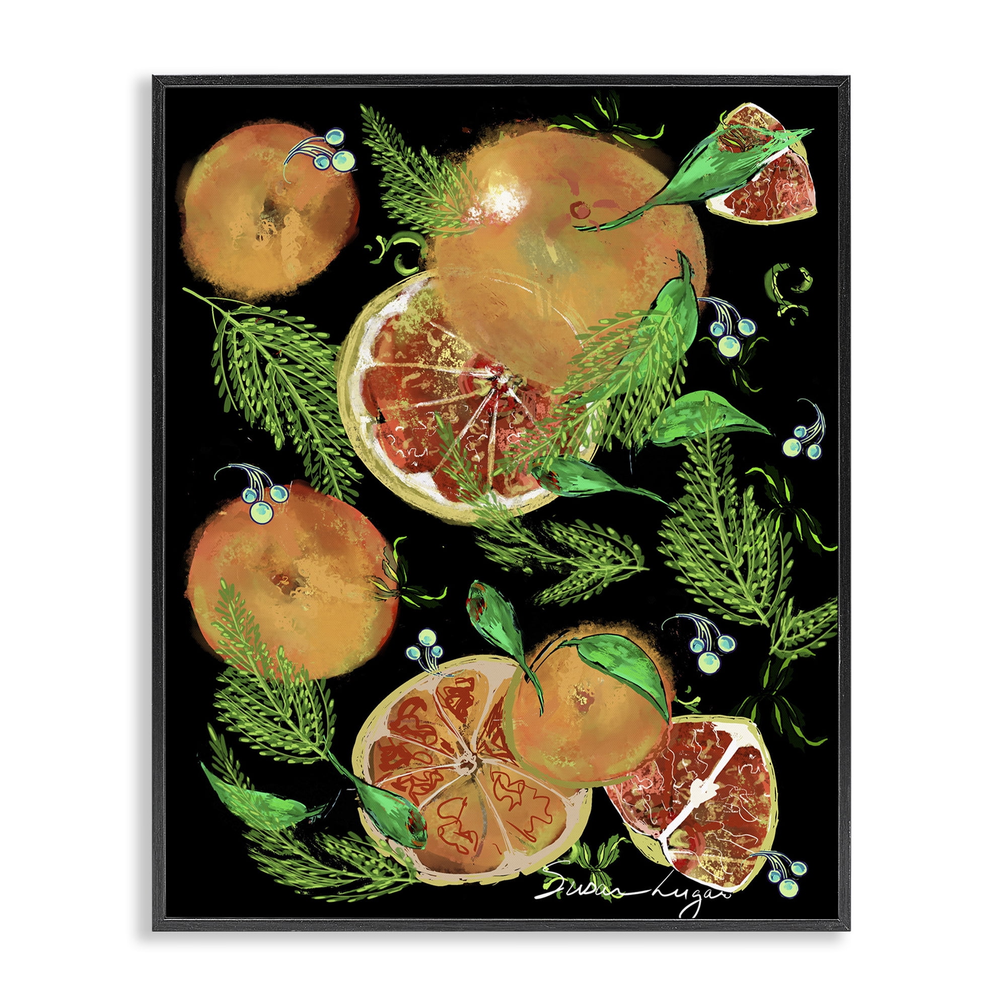 Stupell Industries Grapefruit & Ferns Medley Black Framed Giclee Art, design by Susan Lugar