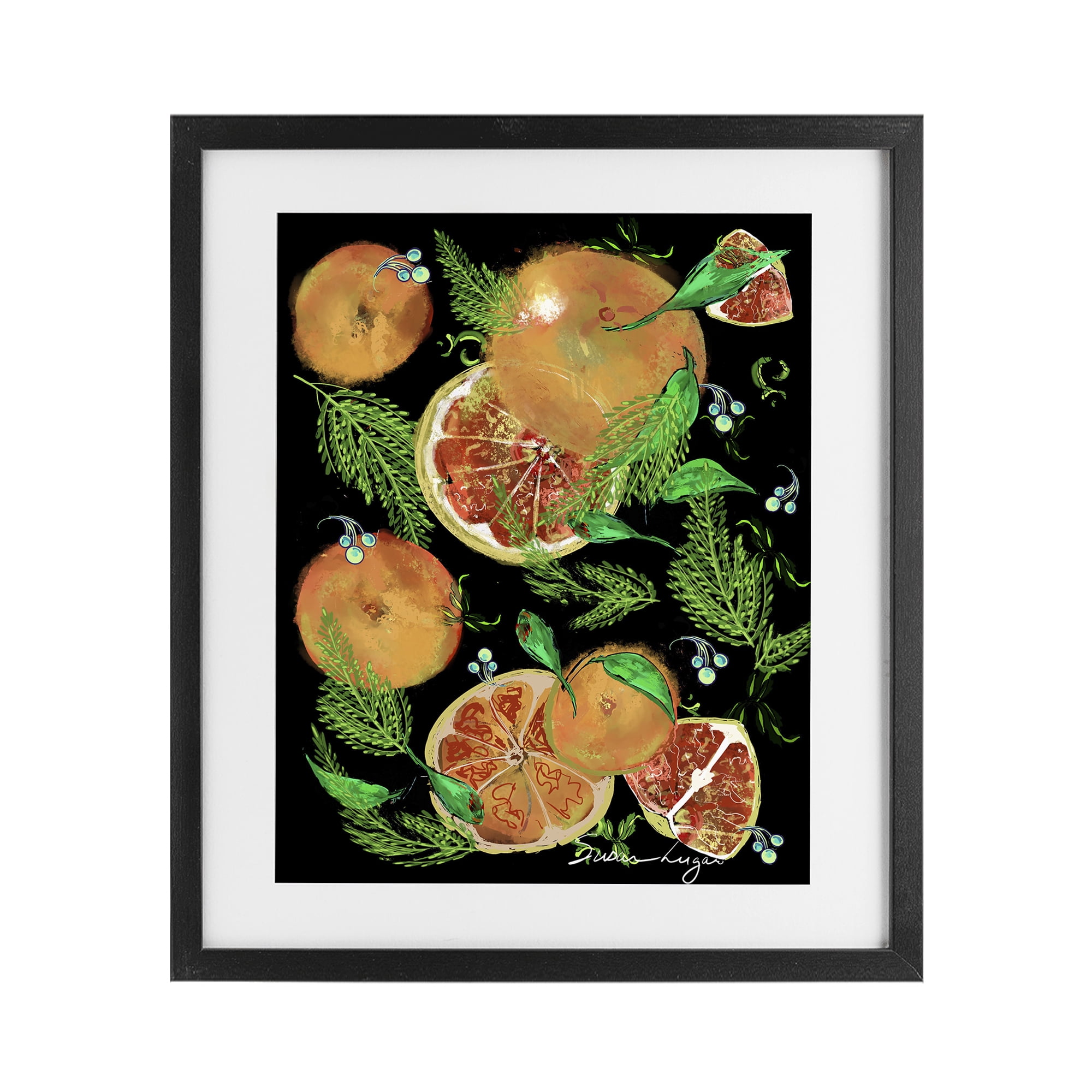 Stupell Industries Grapefruit & Ferns Medley Black Framed Print Under Glass, design by Susan Lugar