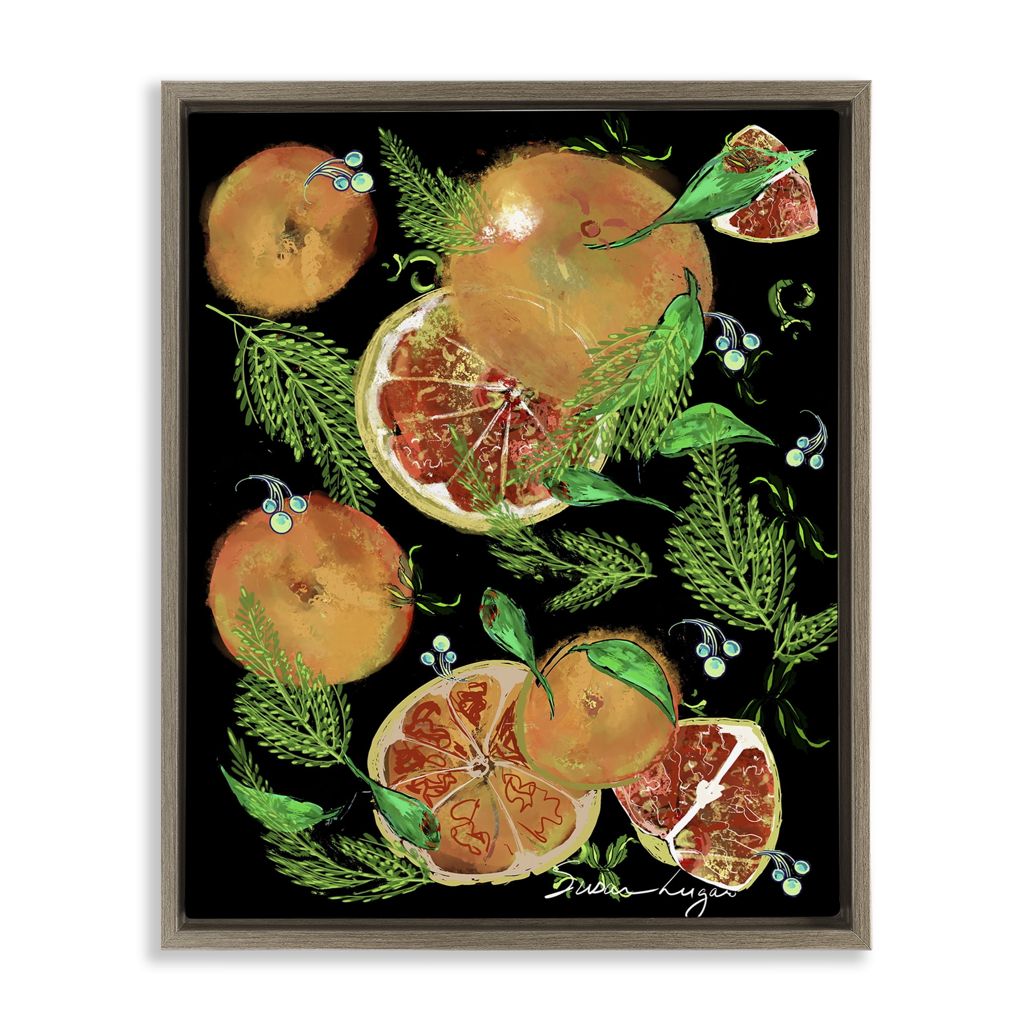 Stupell Industries Grapefruit & Ferns Medley Brown Framed Floater Canvas Wall Art, design by Susan Lugar