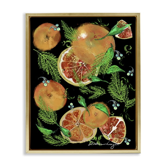 Stupell Industries Farmhouse Grapefruit & Ferns Medley Gold Floating Frame Canvas Art, 25 x 31, by Susan Lugar
