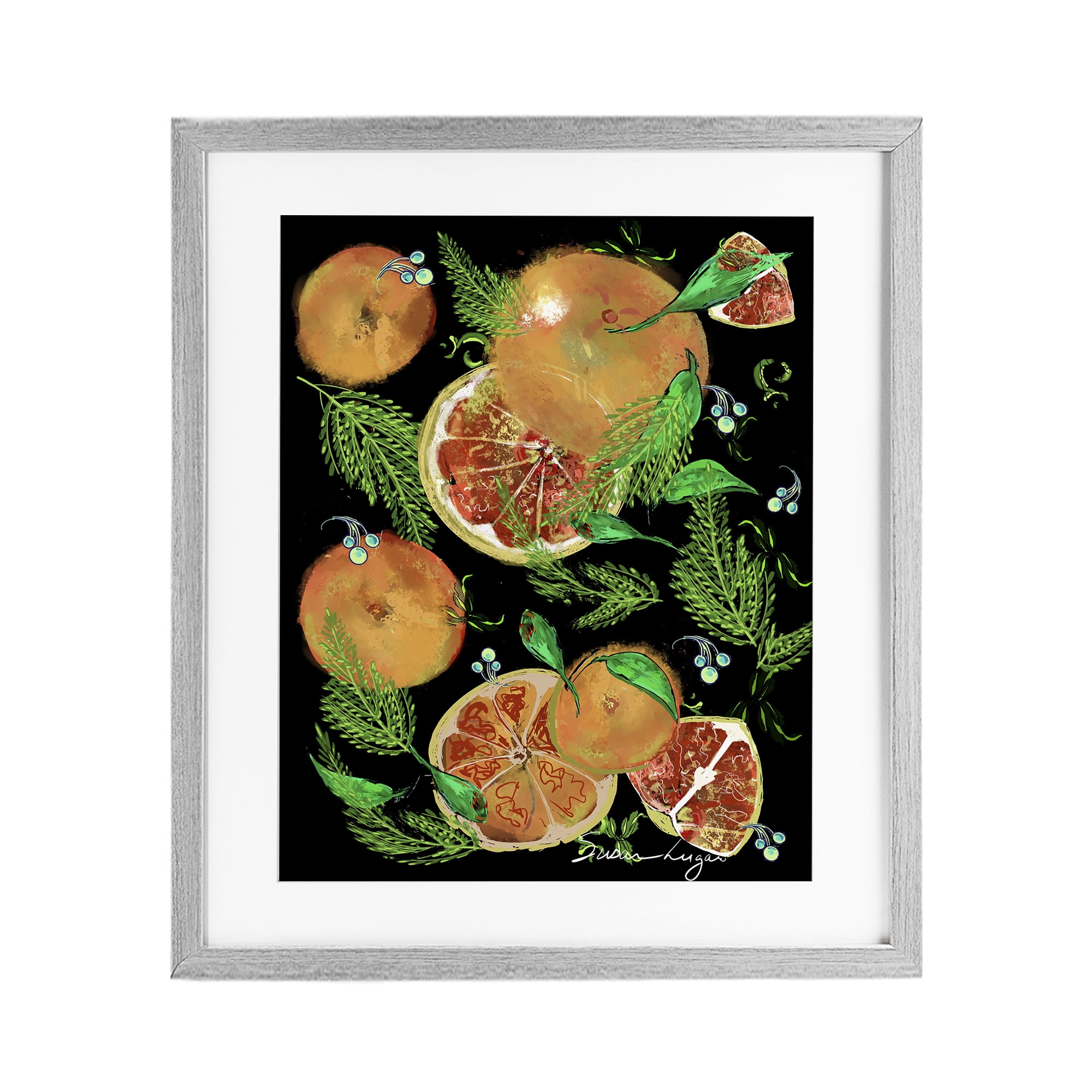 Stupell Industries Grapefruit & Ferns Medley Gray Framed Print Under Glass, design by Susan Lugar