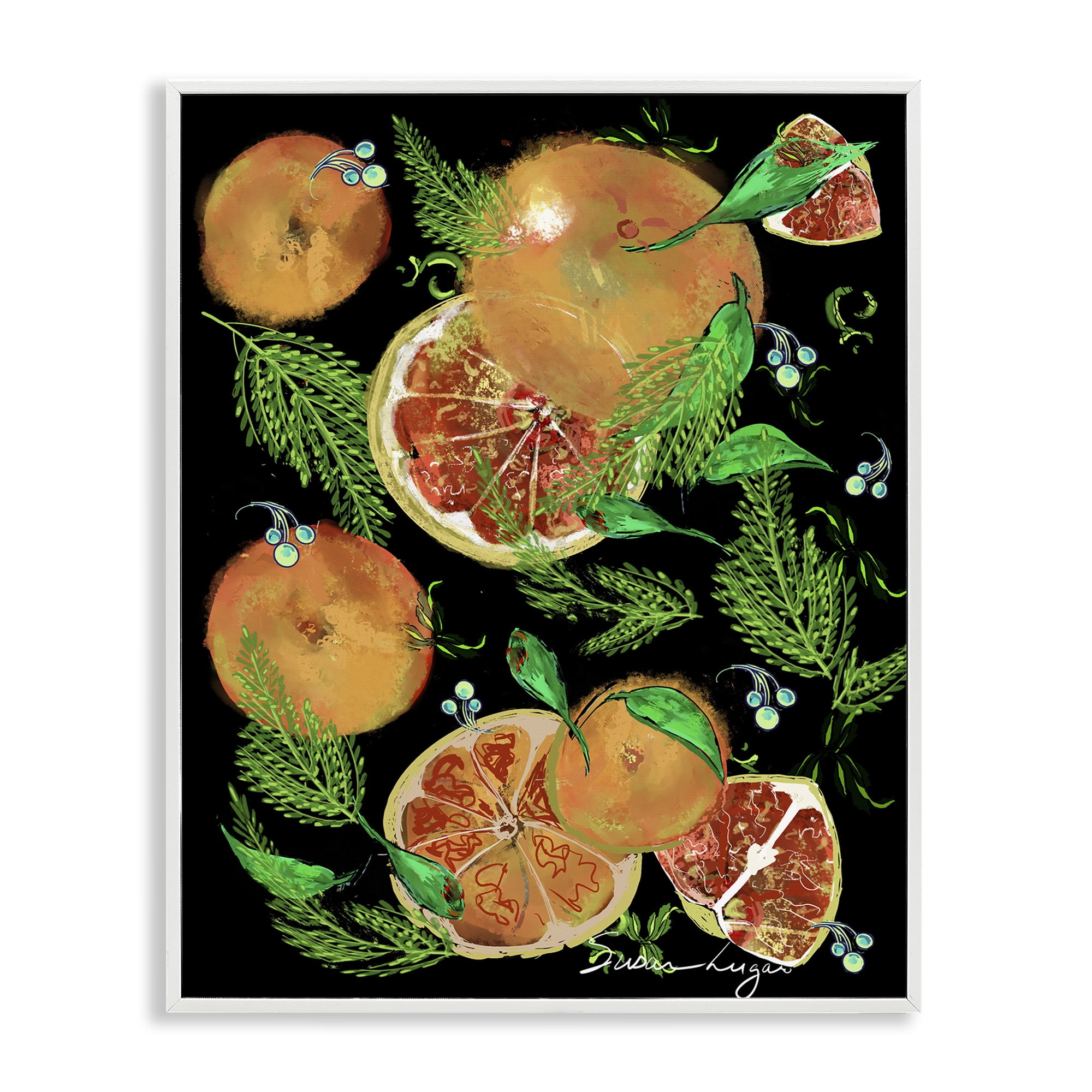 Stupell Industries Grapefruit & Ferns Medley White Framed Giclee Art, design by Susan Lugar