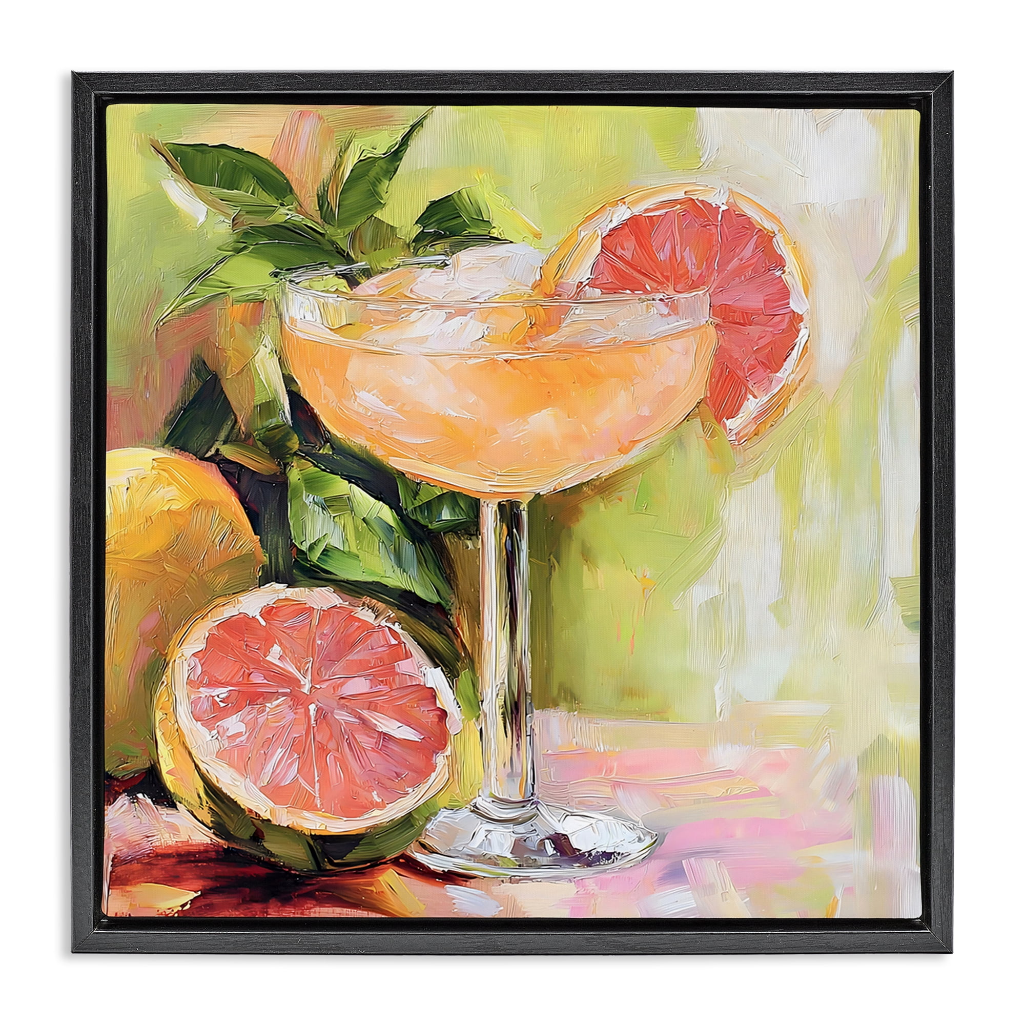 Stupell Industries Grapefruit Summer Cocktail Black Framed Floater Canvas Wall Art, design by Riley B