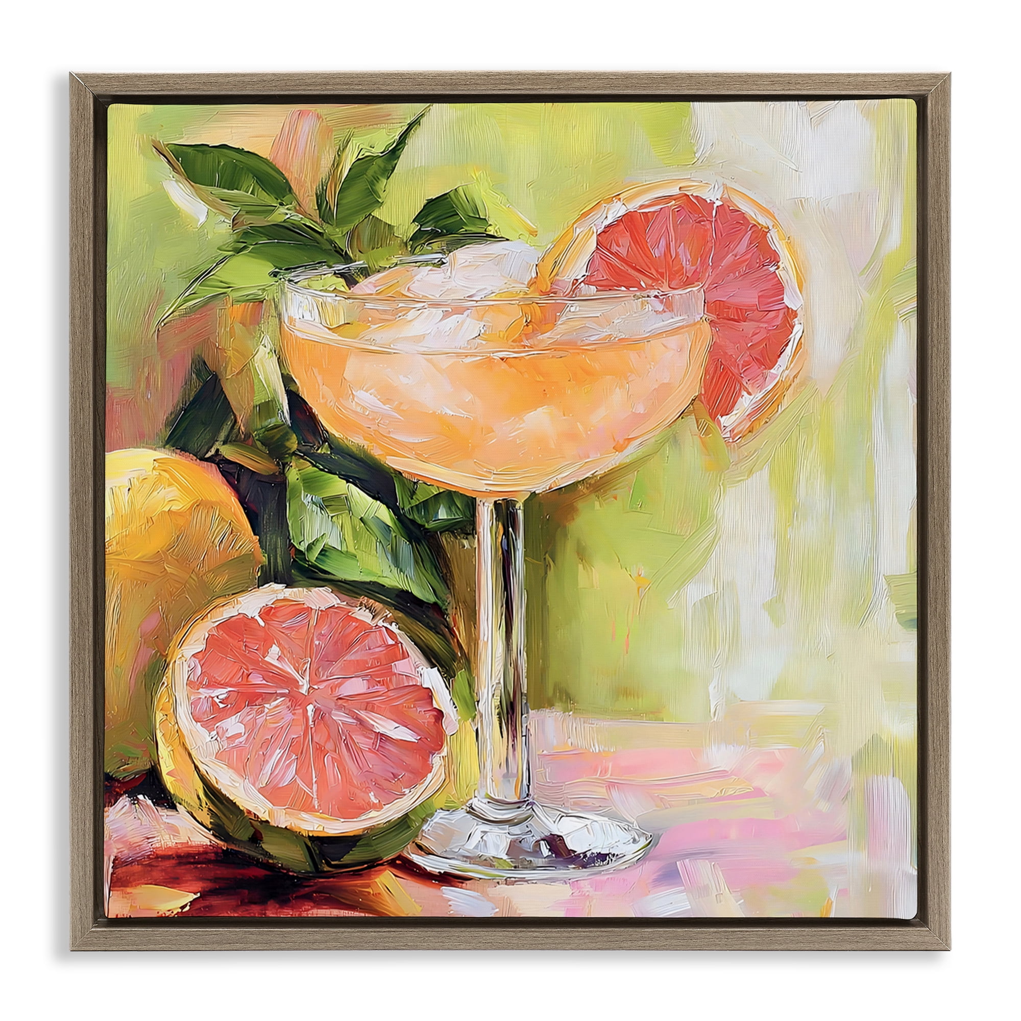 Stupell Industries Grapefruit Summer Cocktail Brown Framed Floater Canvas Wall Art, design by Riley B