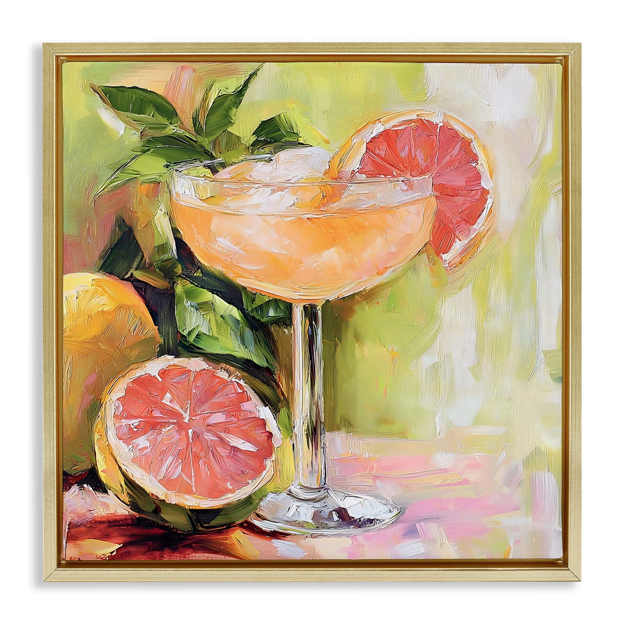 Stupell Industries Grapefruit Summer Cocktail Gold Framed Floater Canvas Wall Art, design by Riley B