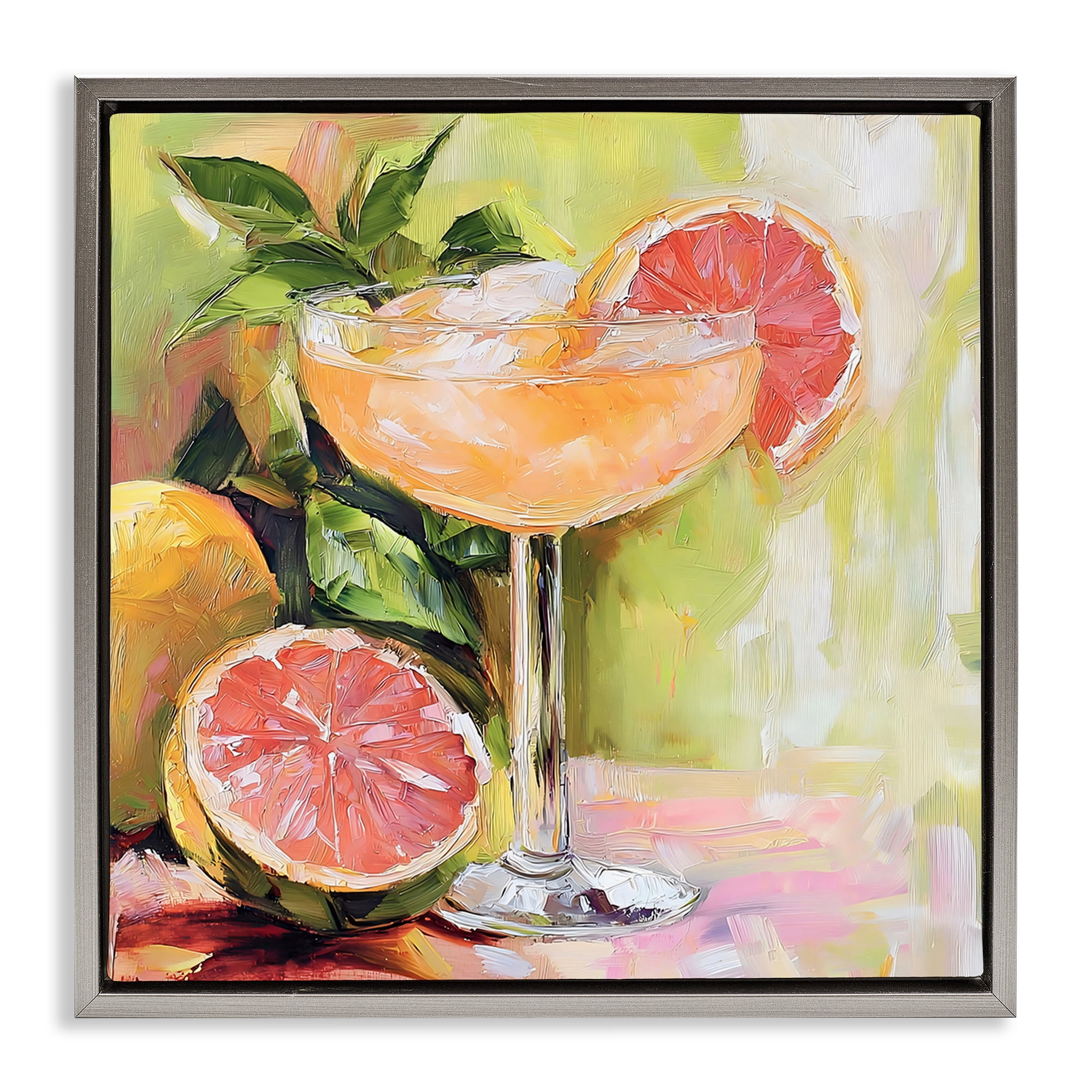 Stupell Industries Grapefruit Summer Cocktail Gray Framed Floater Canvas Wall Art, design by Riley B