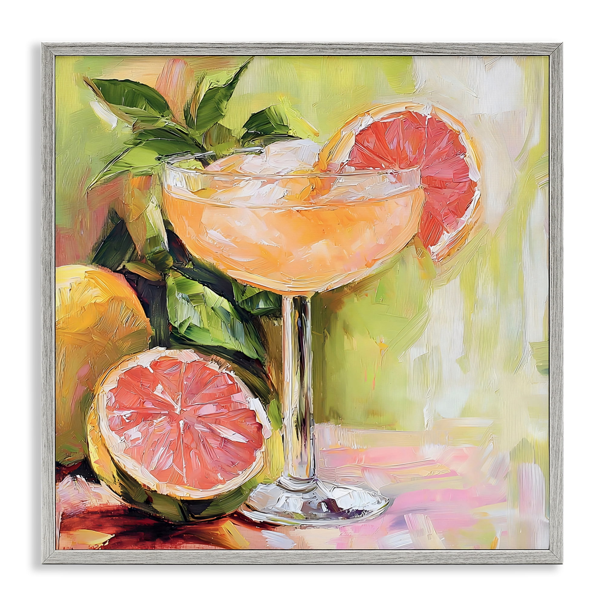 Stupell Industries Grapefruit Summer Cocktail Gray Framed Giclee Art, design by Riley B