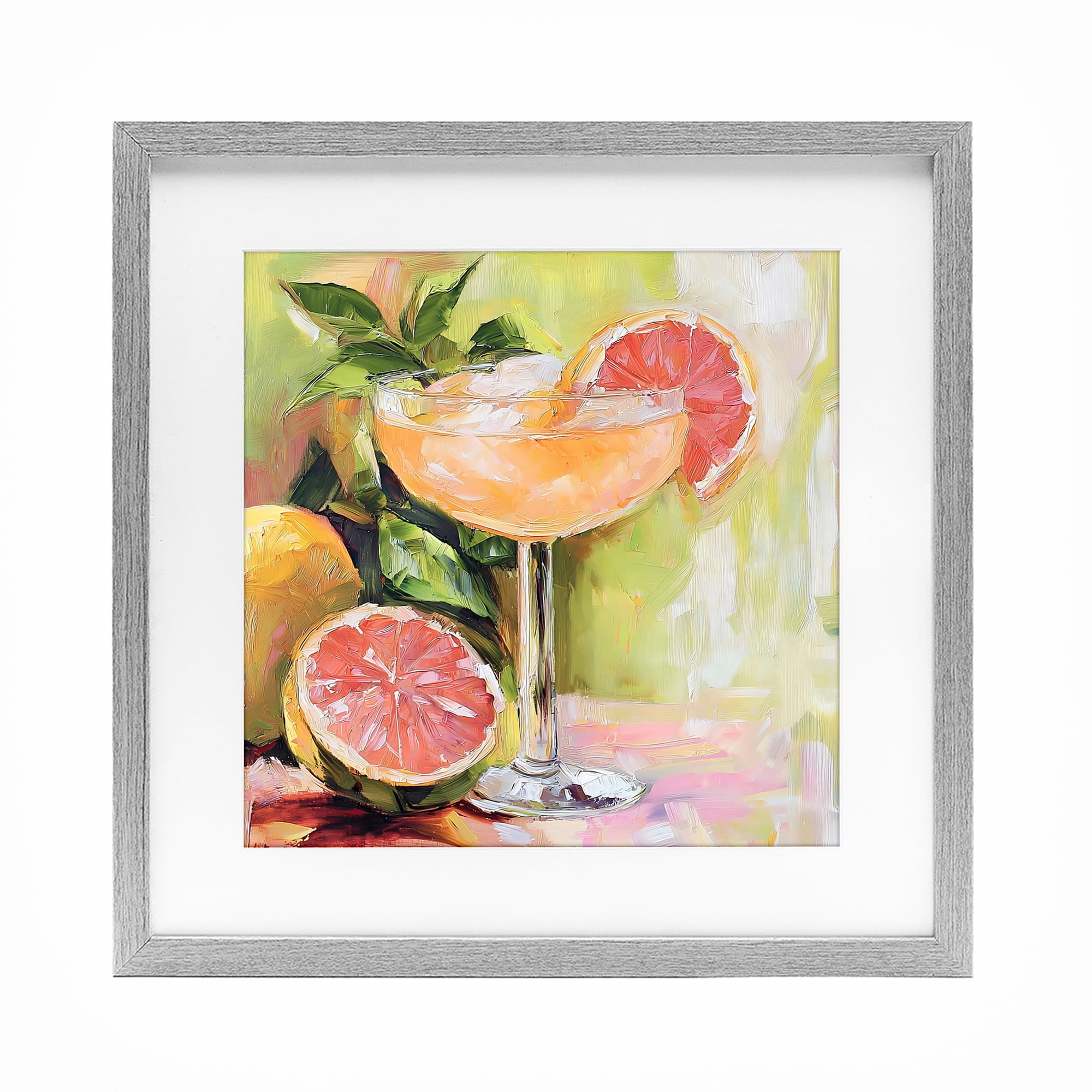 Stupell Industries Grapefruit Summer Cocktail Gray Framed Print Under Glass, design by Riley B