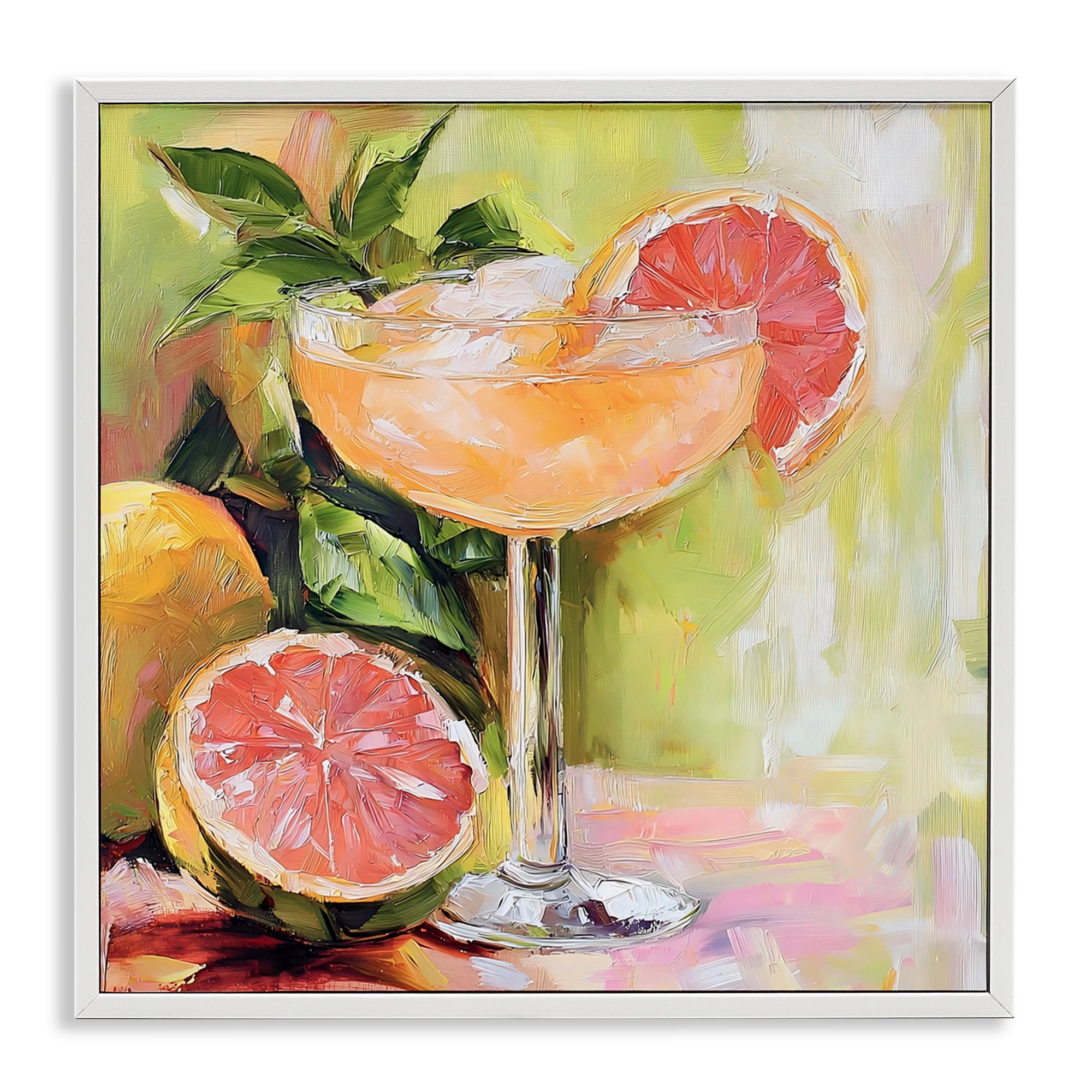 Stupell Industries Grapefruit Summer Cocktail White Framed Giclee Art, design by Riley B