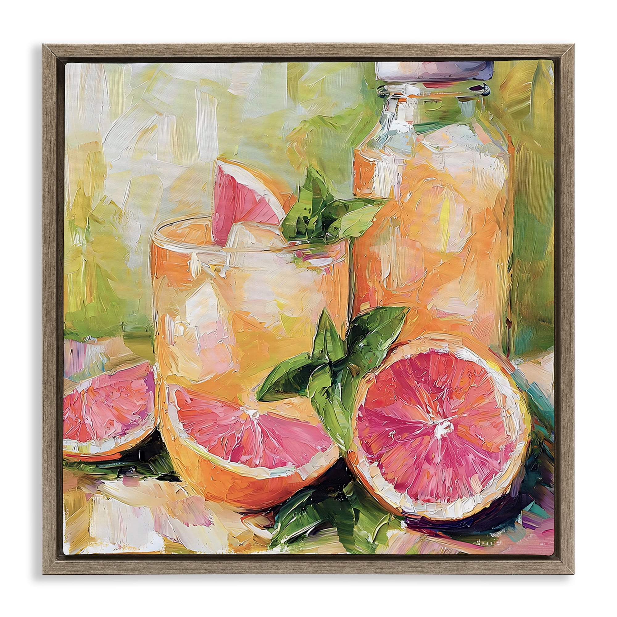 Stupell Industries Grapefruit Summer Refreshment Brown Framed Floater Canvas Wall Art, design by Riley B