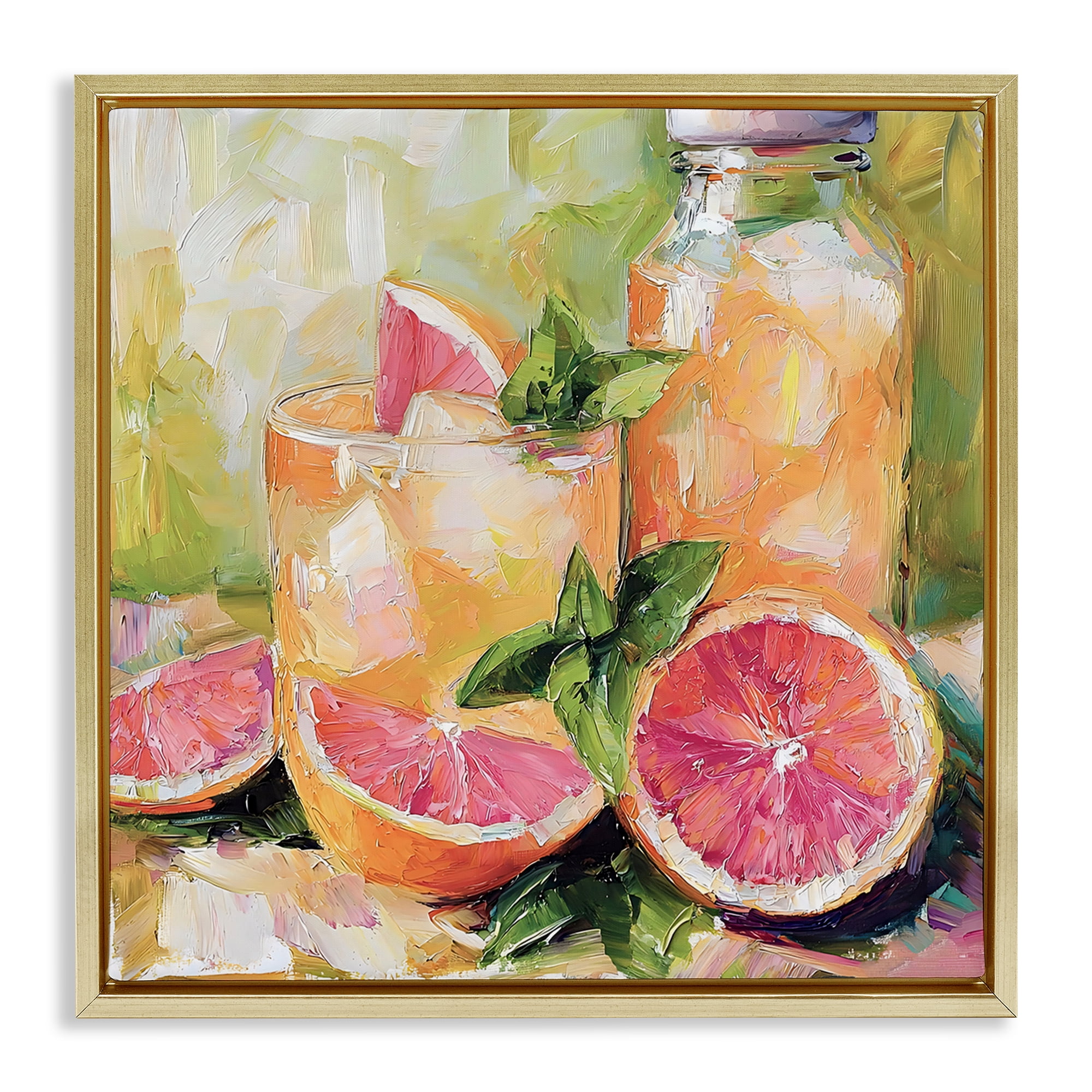 Stupell Industries Grapefruit Summer Refreshment Gold Framed Floater Canvas Wall Art, design by Riley B