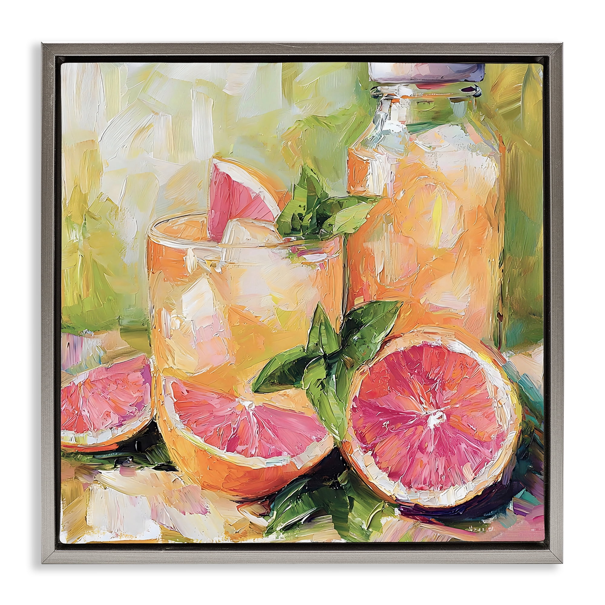 Stupell Industries Grapefruit Summer Refreshment Gray Framed Floater Canvas Wall Art, design by Riley B