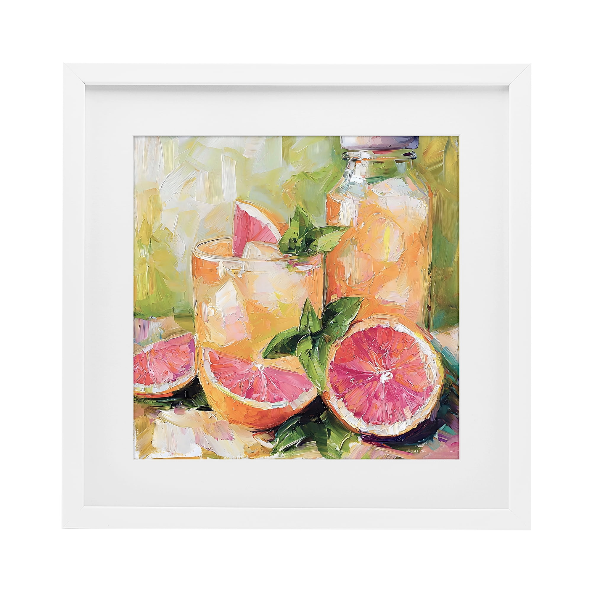 Stupell Industries Grapefruit Summer Refreshment White Framed Print Under Glass, design by Riley B