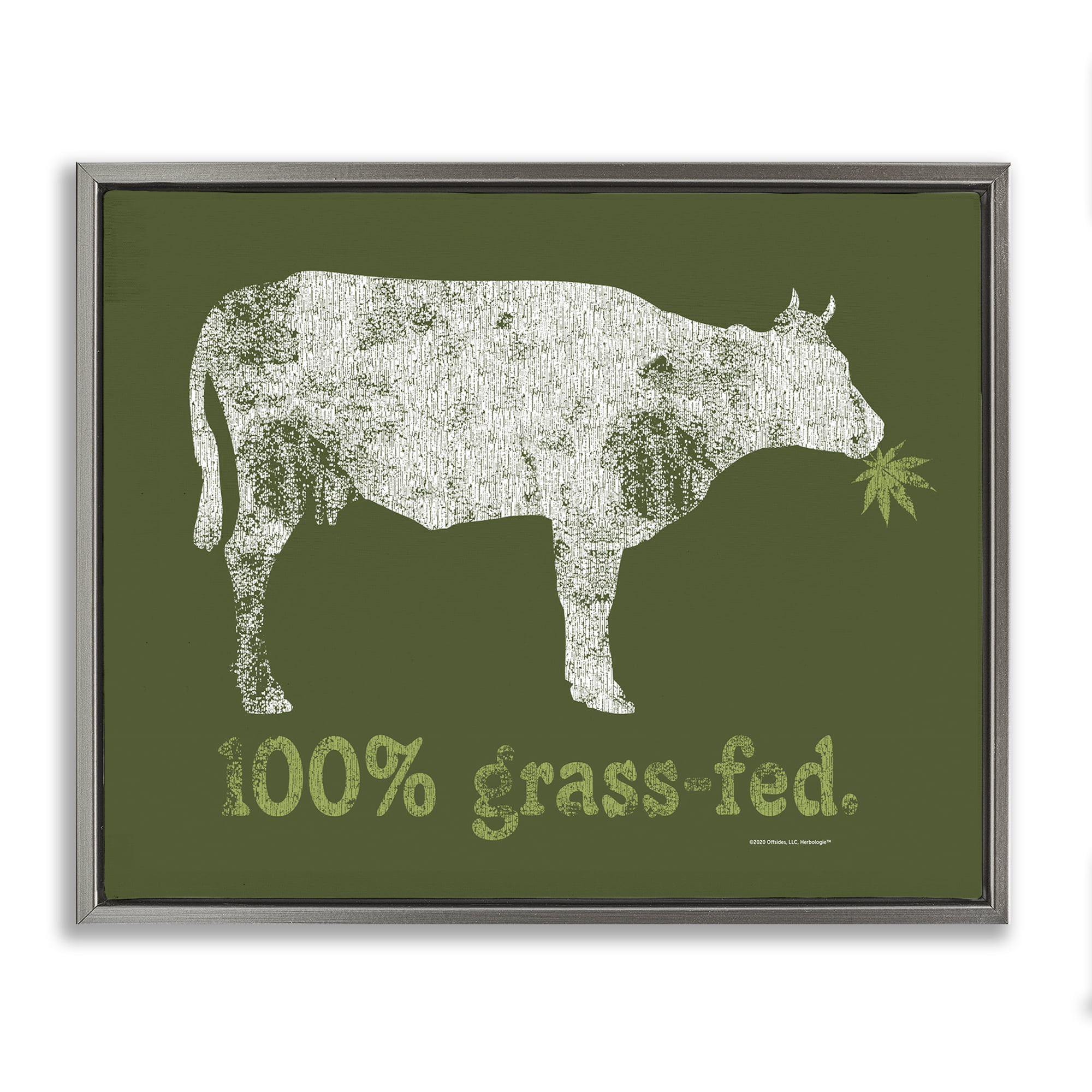 Stupell Industries Grass Fed Cow Animals Painting Gray Floater Framed Canvas Art Print Wall Art, 21 x 17