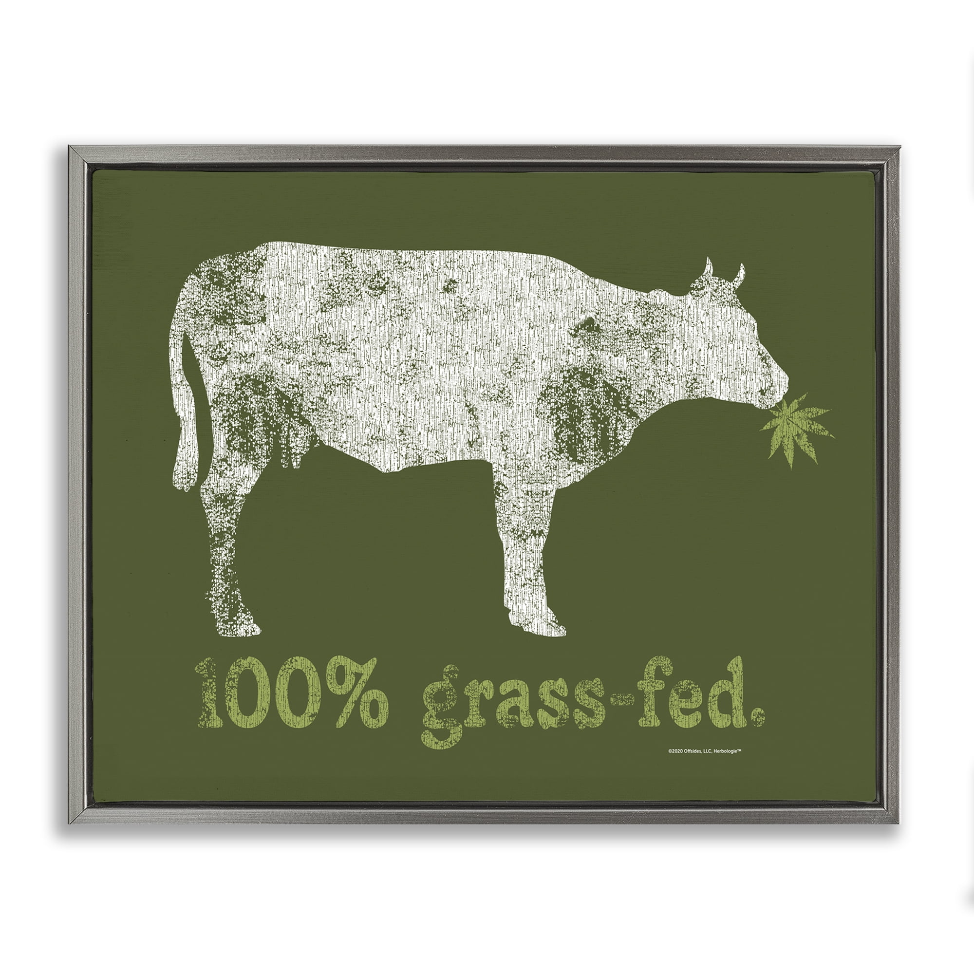 Stupell Industries Grass Fed Cow Animals Painting Gray Floater Framed Canvas Art Print Wall Art, 31 x 25