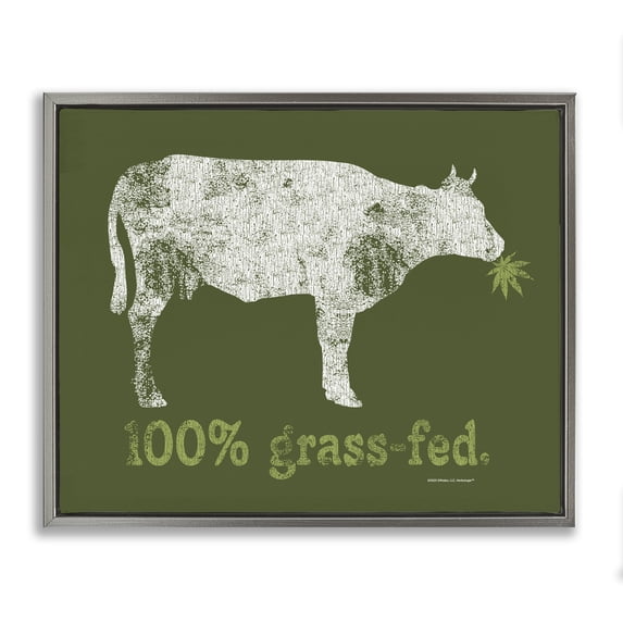 Stupell Industries Grass Fed Cow Animals Painting Gray Floater Framed Canvas Art Print Wall Art, 31 x 25