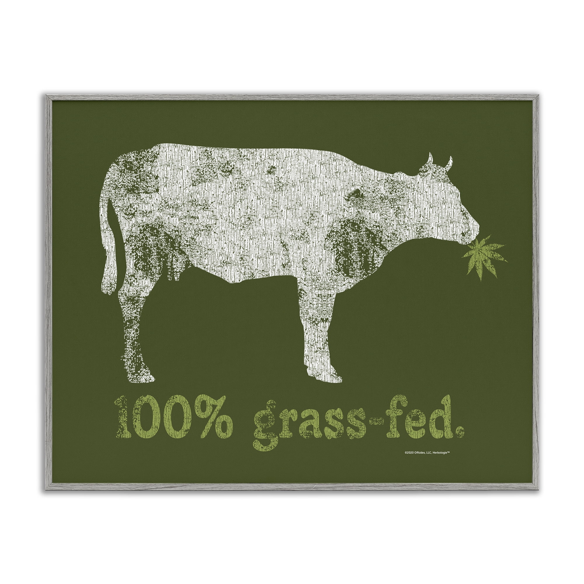 Stupell Industries Grass Fed Cow Animals Painting Gray Framed Art Print Wall Art, 20 x 16