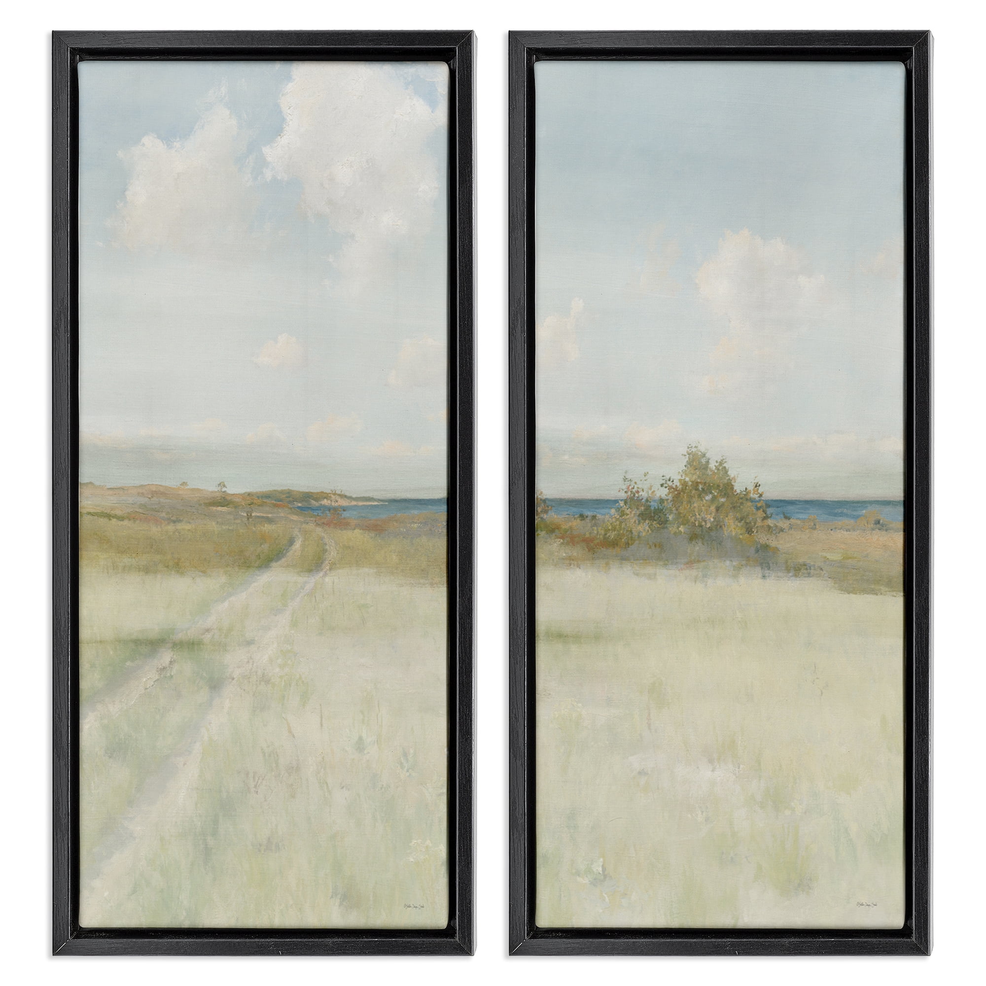 Stupell Industries Grass Path to Beach Alcove Landscape & Nature Painting Black Floater Framed Canvas Art Print Wall Art, 11 x 25, Set of 2