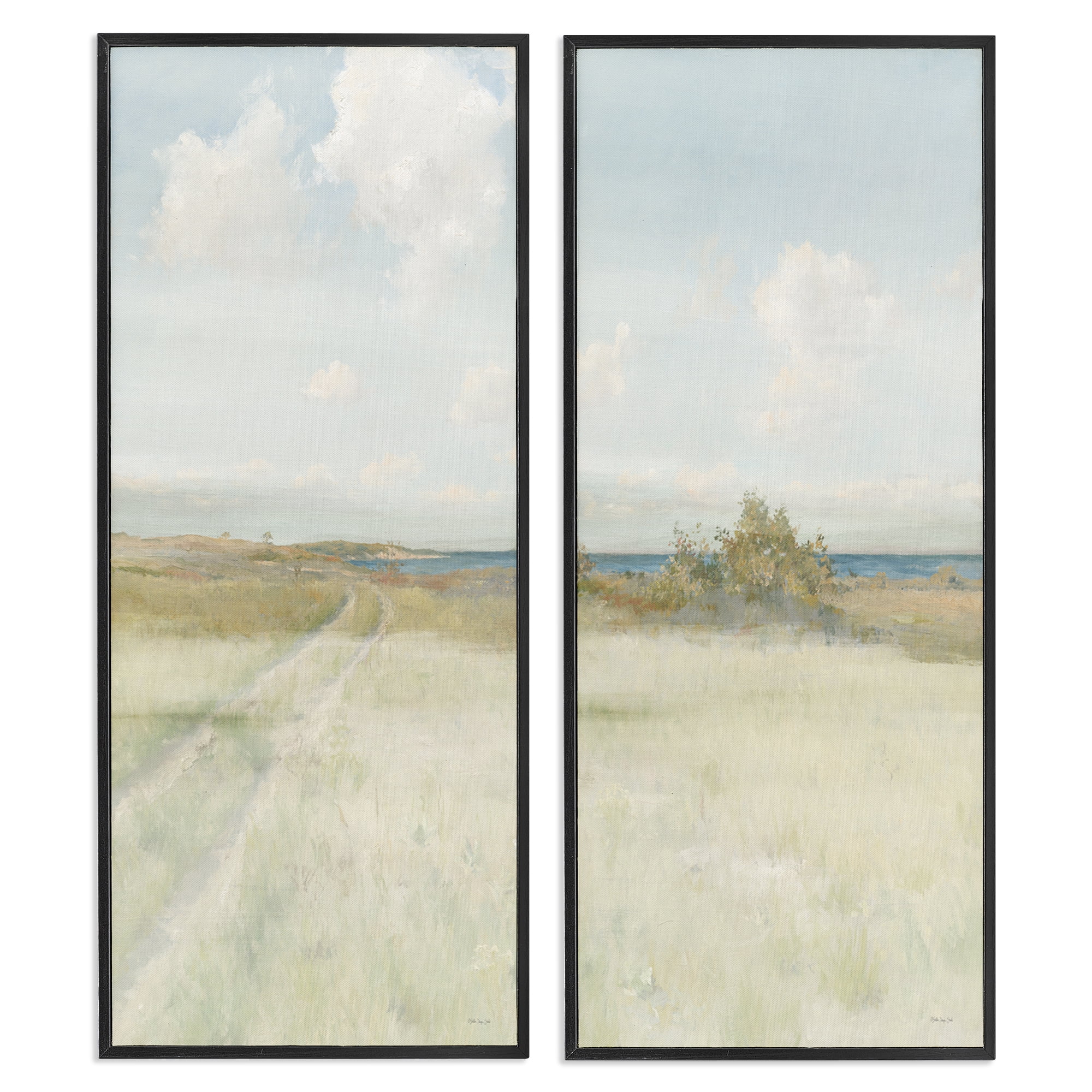 Stupell Industries Grass Path to Beach Alcove Landscape & Nature Painting Black Framed Art Print Wall Art, 10 x 24, Set of 2