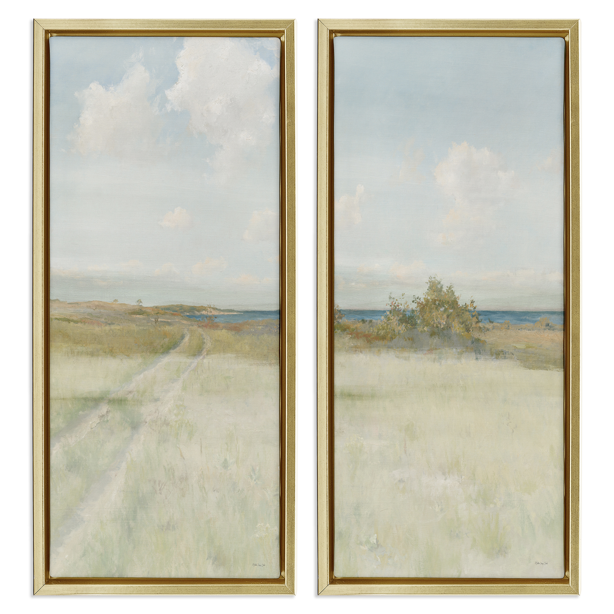 Stupell Industries Grass Path to Beach Alcove Landscape & Nature Painting Gold Floater Framed Canvas Art Print Wall Art, 11 x 25, Set of 2